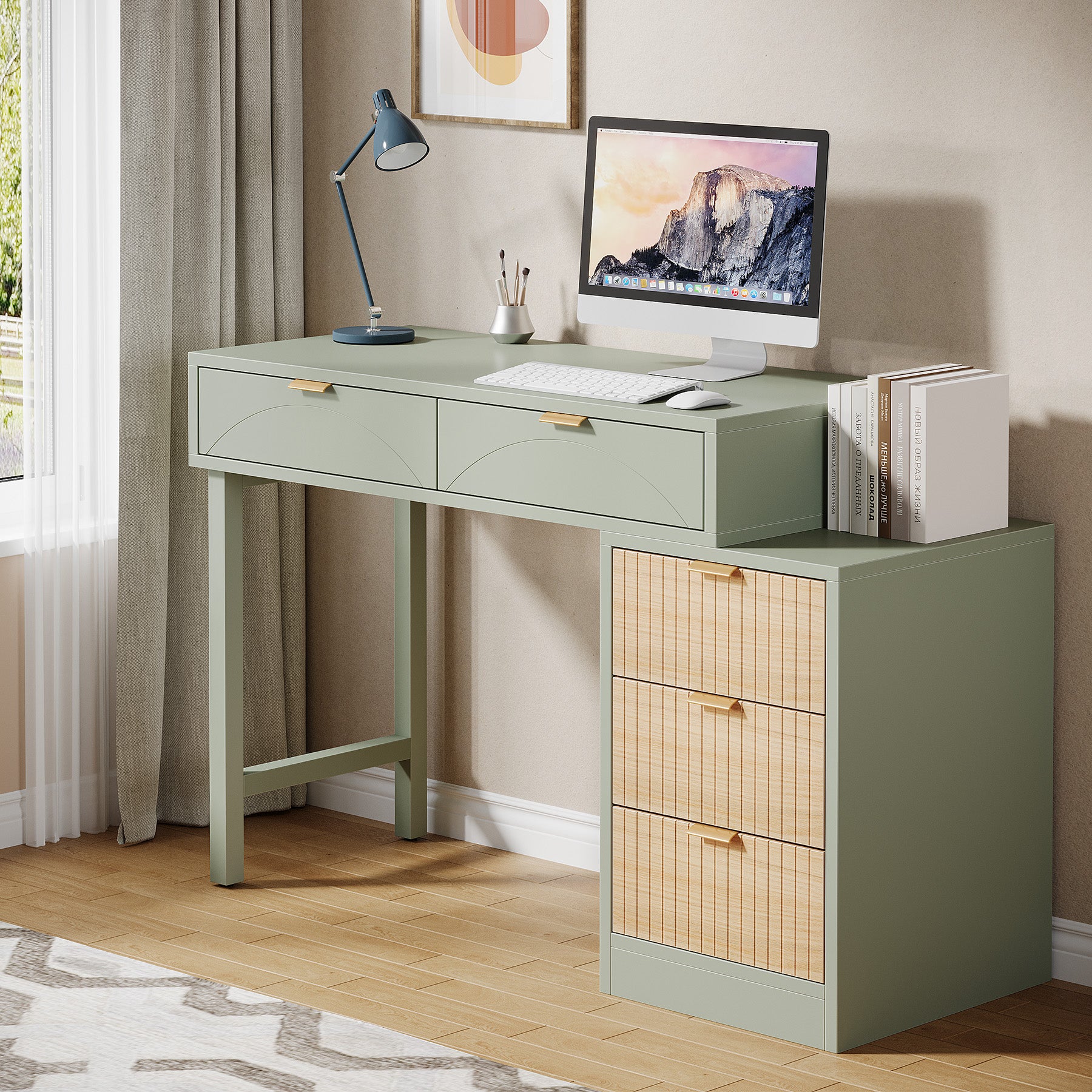 55" Computer Desk, Modern Home Office Desk Study Desk