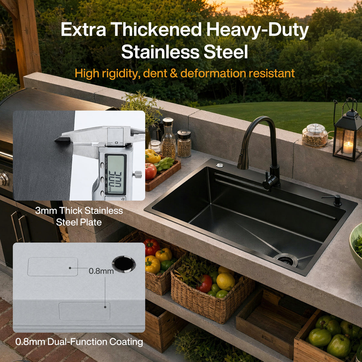 33x22 Inch Drop-In Kitchen Sink, 10" D Stainless Steel Sink w/Faucet, Nano Coating, Multiple Accessories