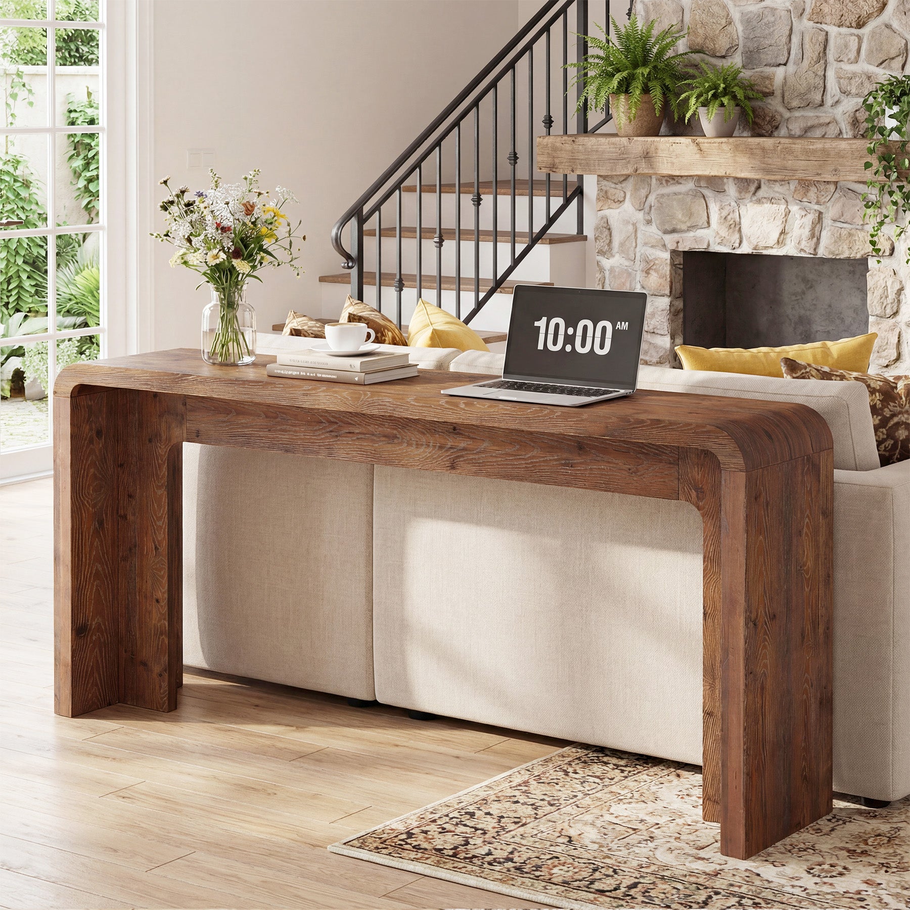 63" Solid Wood Console Table, Narrow Farmhouse Entryway & Sofa Table for Behind Couch or Hallway