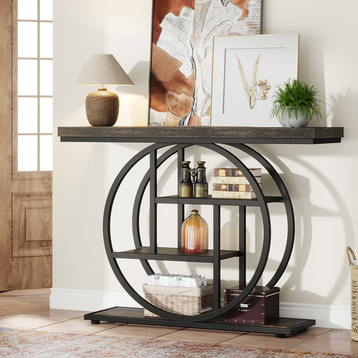 41.3" Console Table, Industrial 4-Tier Sofa Entryway Table with Circle Base