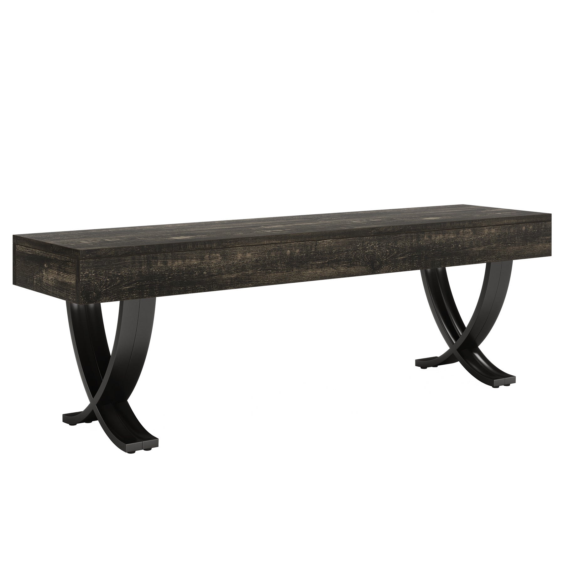 55" Entryway Shoe Bench, Industrial End of Bed Stool with Metal X-Shaped Legs