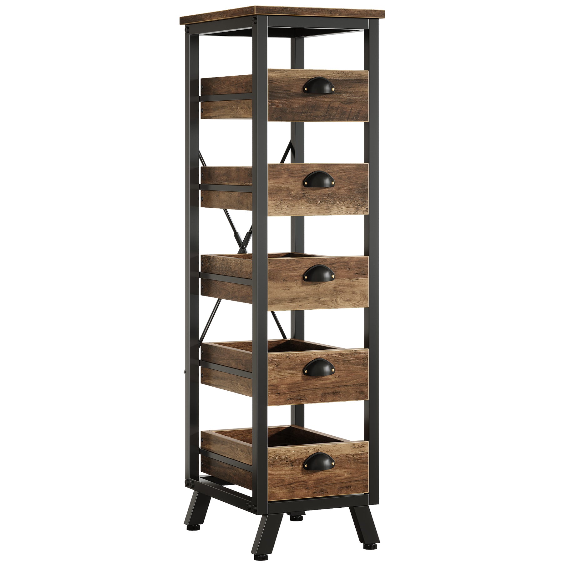 Wood Storage Rack, 5-Tier Fruit and Vegetable Basket Snack Stand