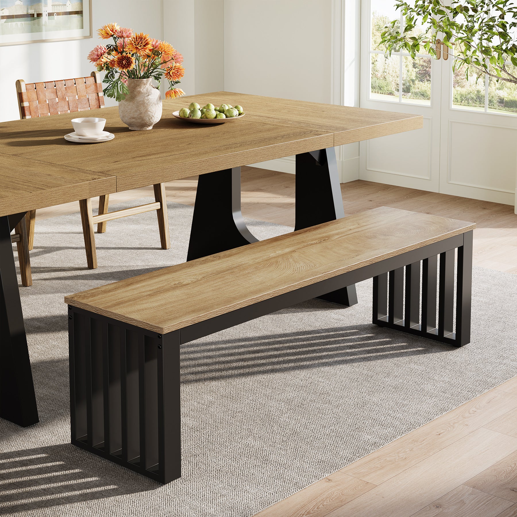 47" Kitchen Bench, Industrial Dining Room Bench with Metal Frame