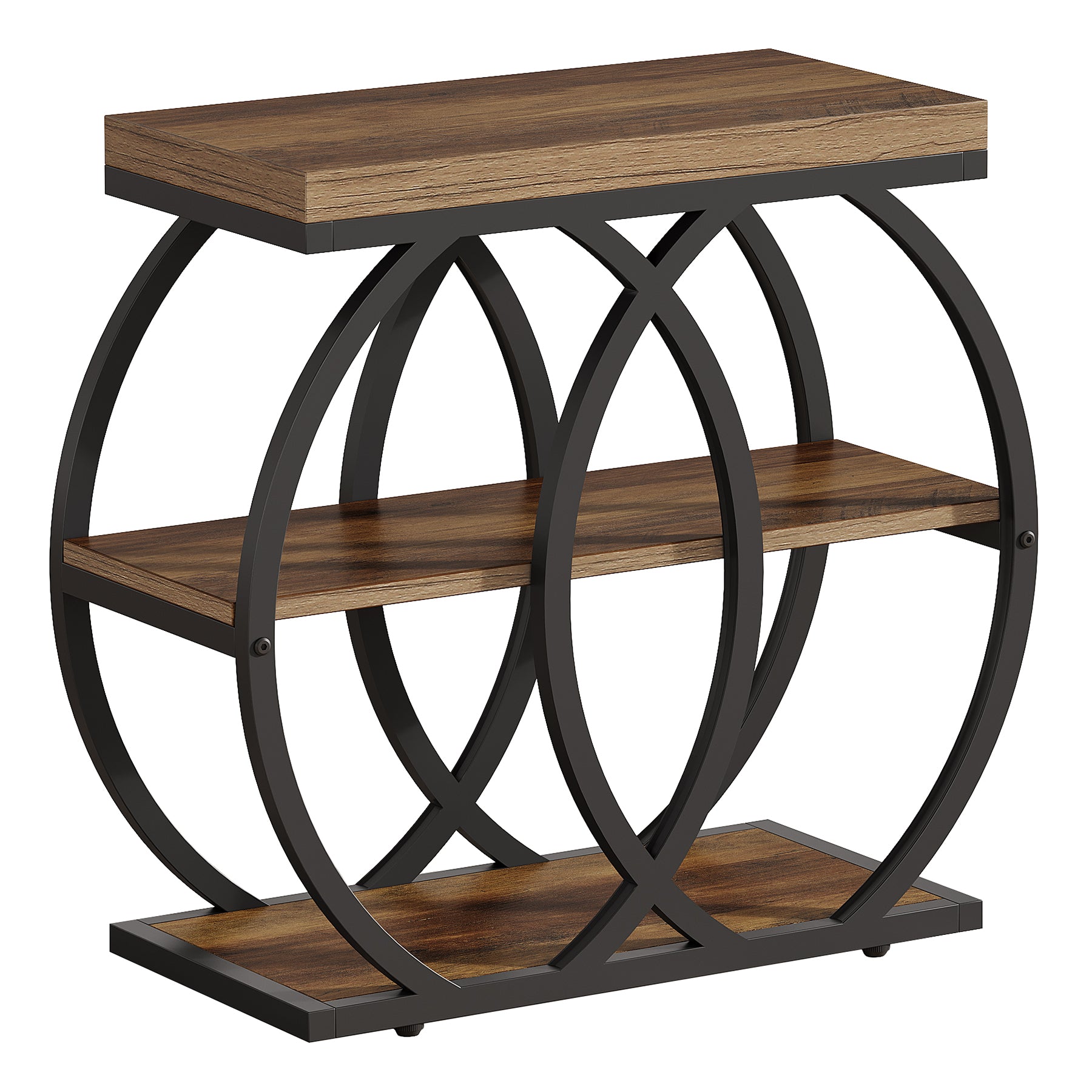 3-Tier Narrow End Table, Industrial Side Table with Metal Frame for Small Spaces