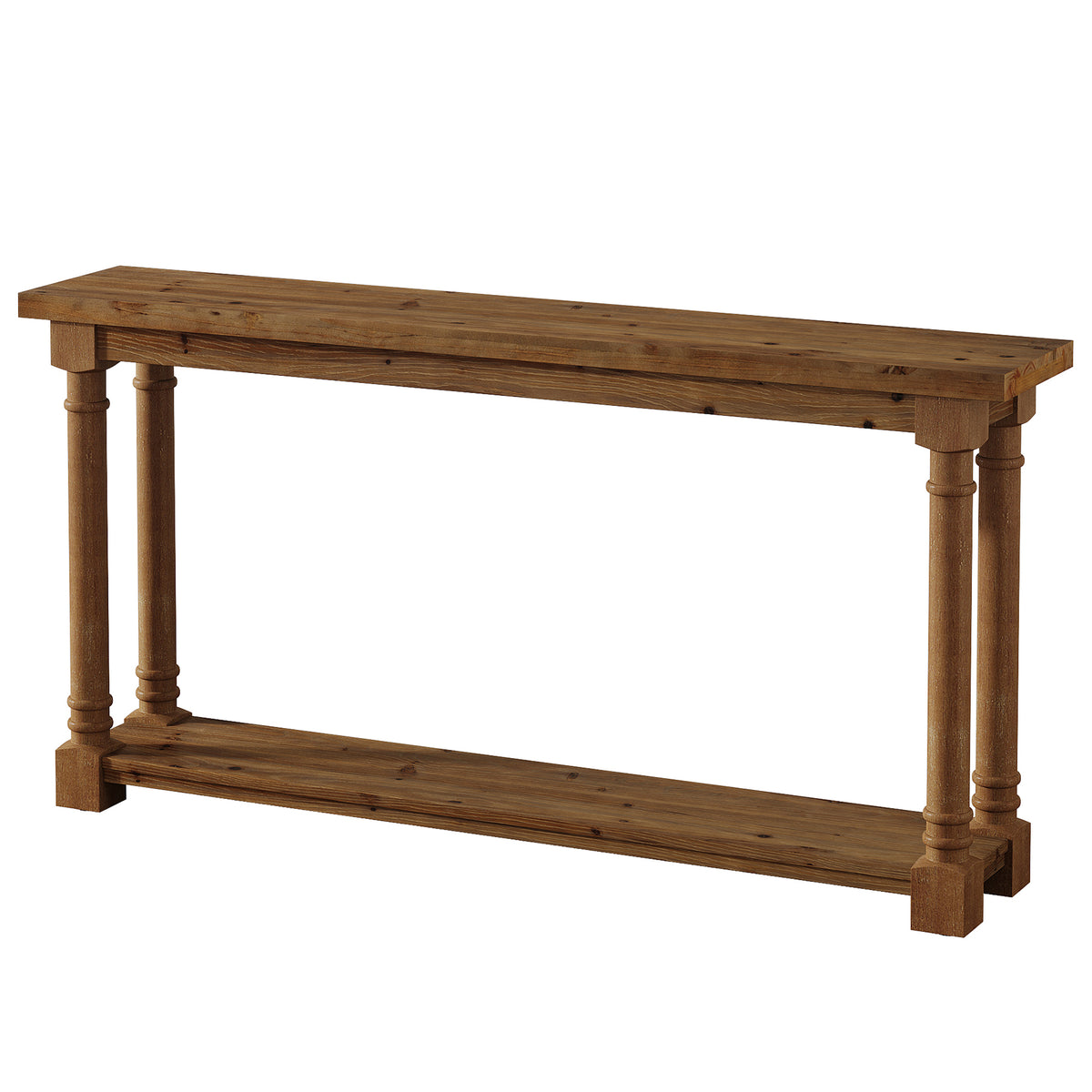 63" Solid Wood Console Table, 2-Tier Entryway Table with Turned Spindle Legs for Hallway