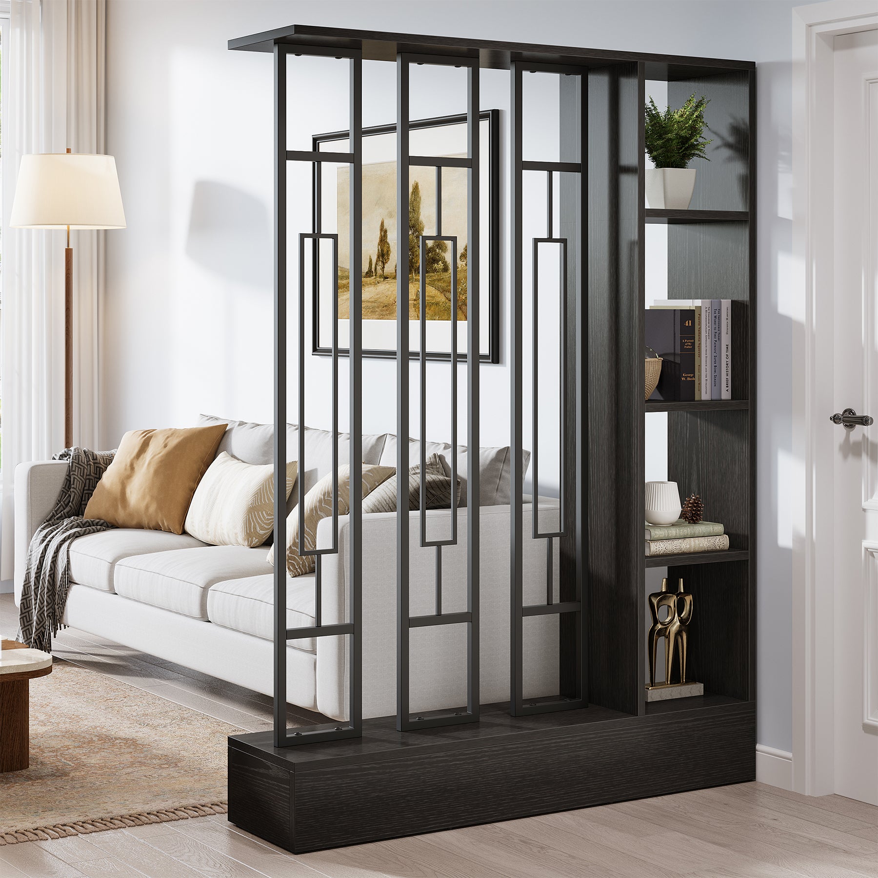 70.9" Wall Room Divider, Freestanding Wall Partition#Color_Black