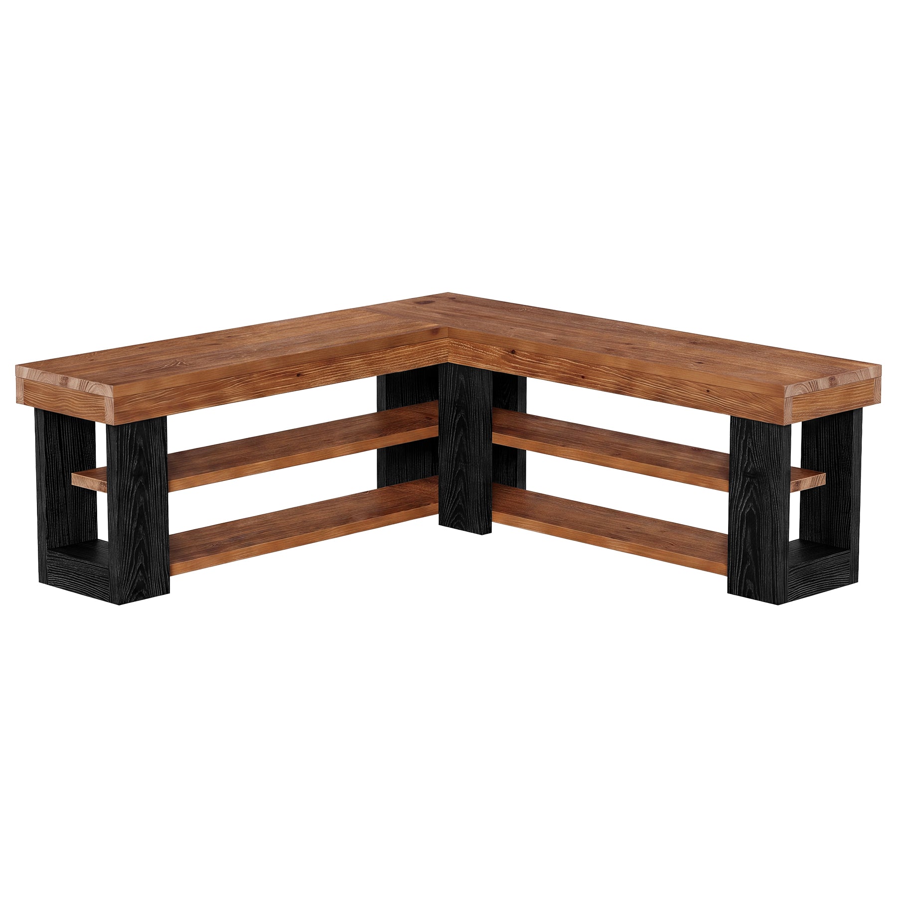 47" L-Shaped Corner Bench, 3-Tier Solid Wood Entryway Bench, Hallway Mudroom