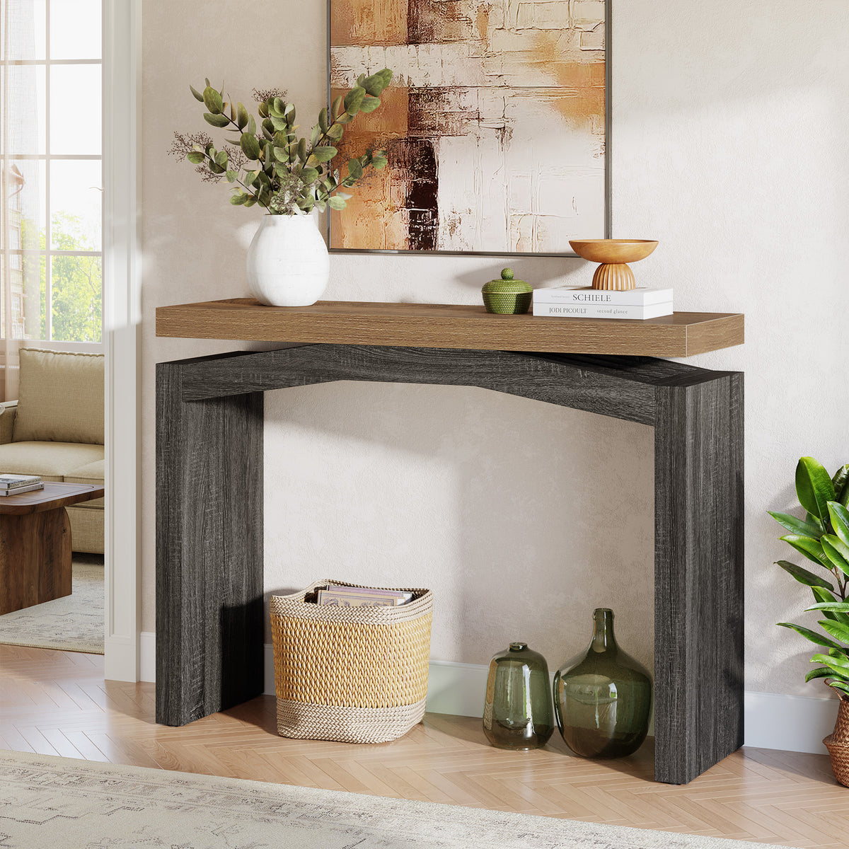 40" Farmhouse Console Table, Narrow Entryway Sofa Table with Hollow Design for Hallway, Foyer, or Living Room
