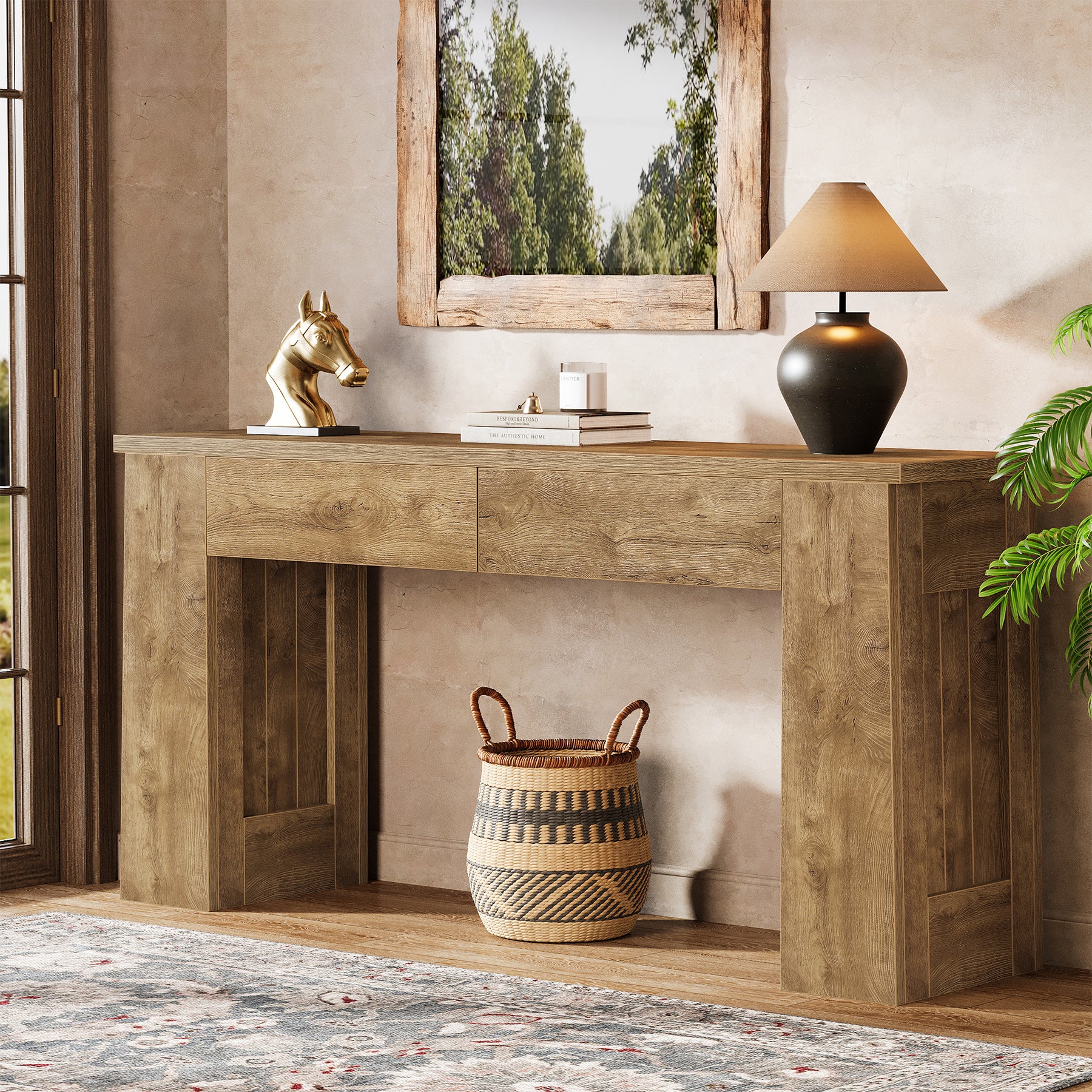 63" Console Table with 2 Drawers, Long Entryway Sofa Table for Living Room