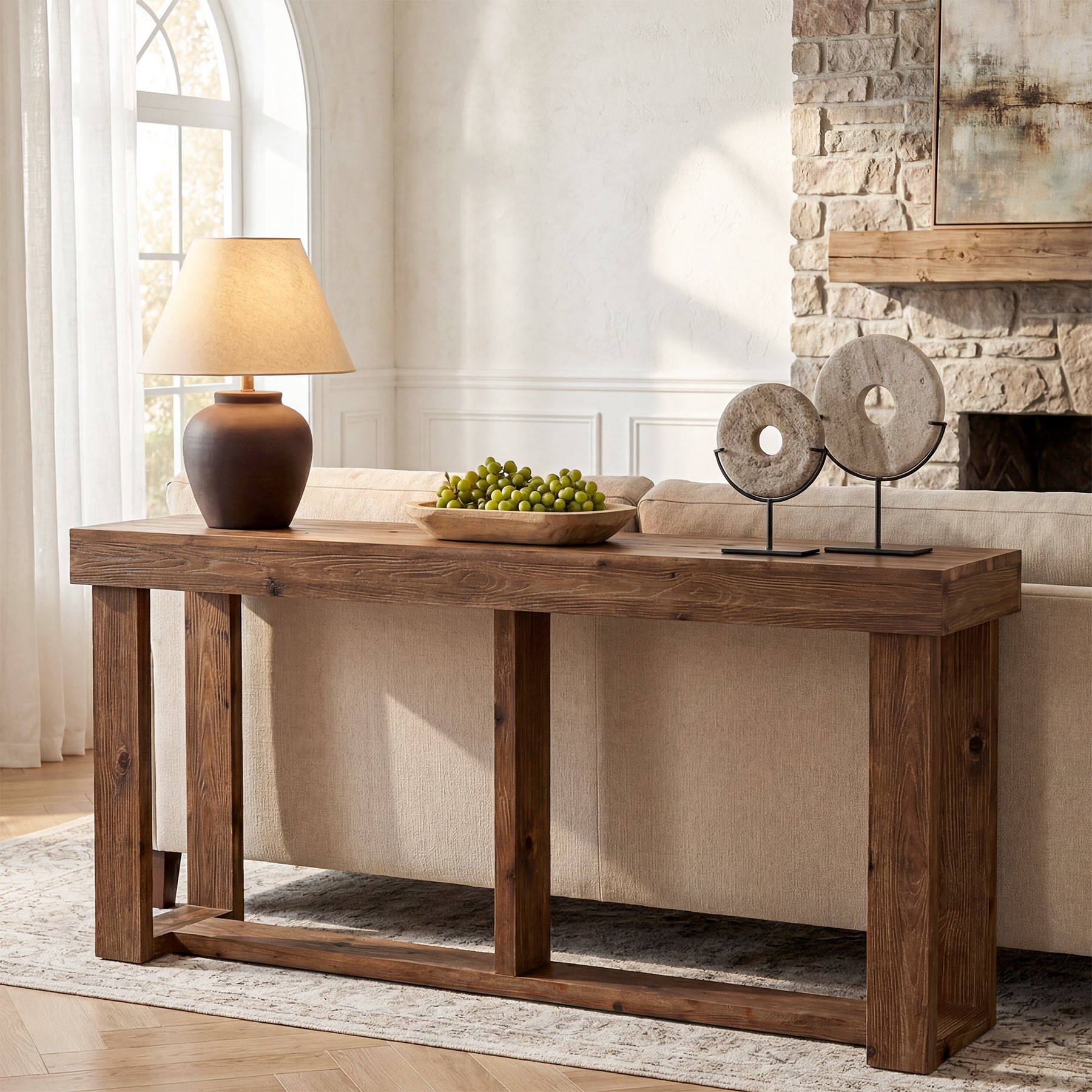 63" Solid Wood Console Table, Farmhouse Sofa Entryway Table for Living Room