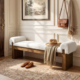 Solid Wood Cushioned Bench, Upholstered Entryway Bench End of Bed Bench 3