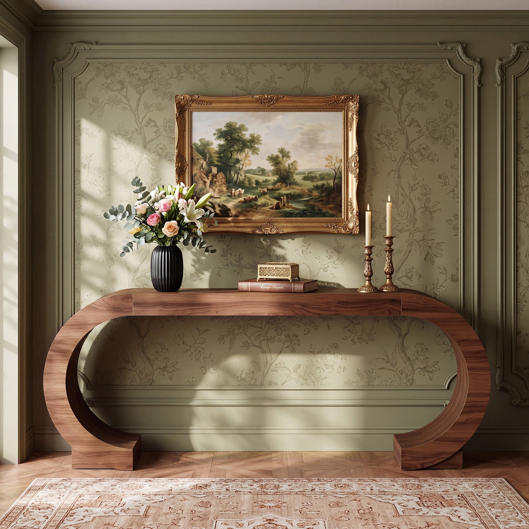 79" Console Table, Arched Entryway Table Sofa Table with Curved Pedestal