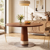 47" Round Dining Table for 4-6, Solid Wood Mid-Century Modern Kitchen Table, Stainless Steel Pedestal Base 3