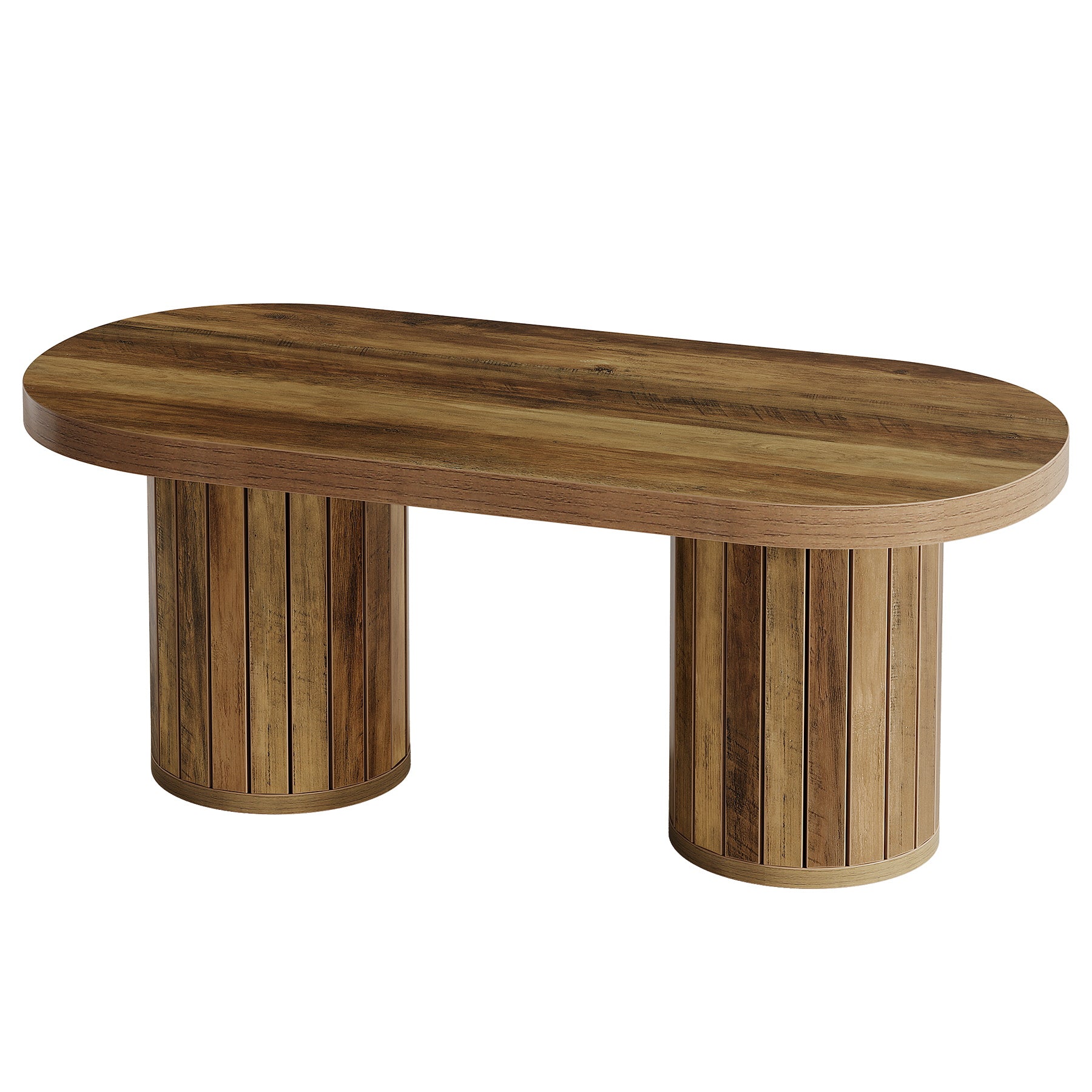 Oval Coffee Table, 47.2" Accent Center Table with Fluted Cylindrical Legs