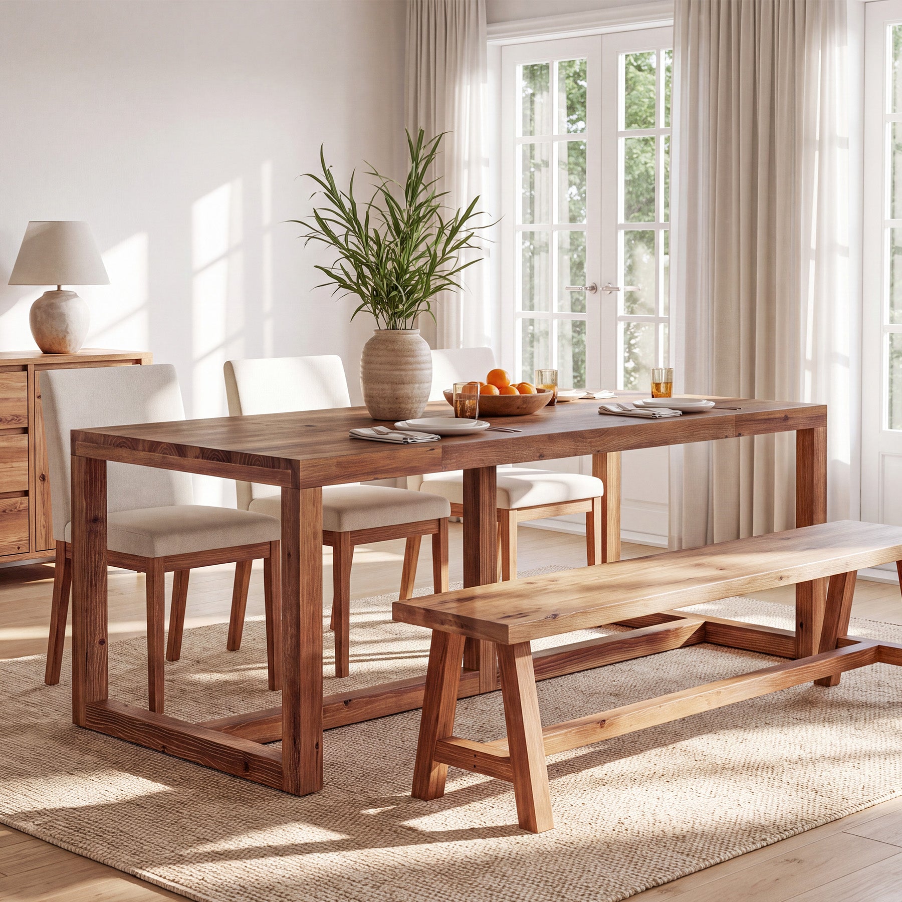 71" Farmhouse Dining Table for 6-8, Solid Wood Rectangle Kitchen Table, Dining Room