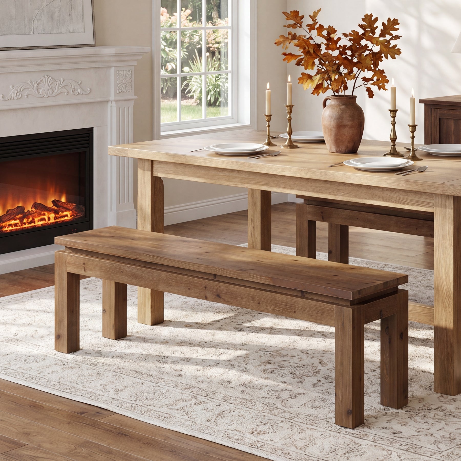 59" Solid Wood Dining Bench, Indoor Bench Seating for Dining Room, Entrance