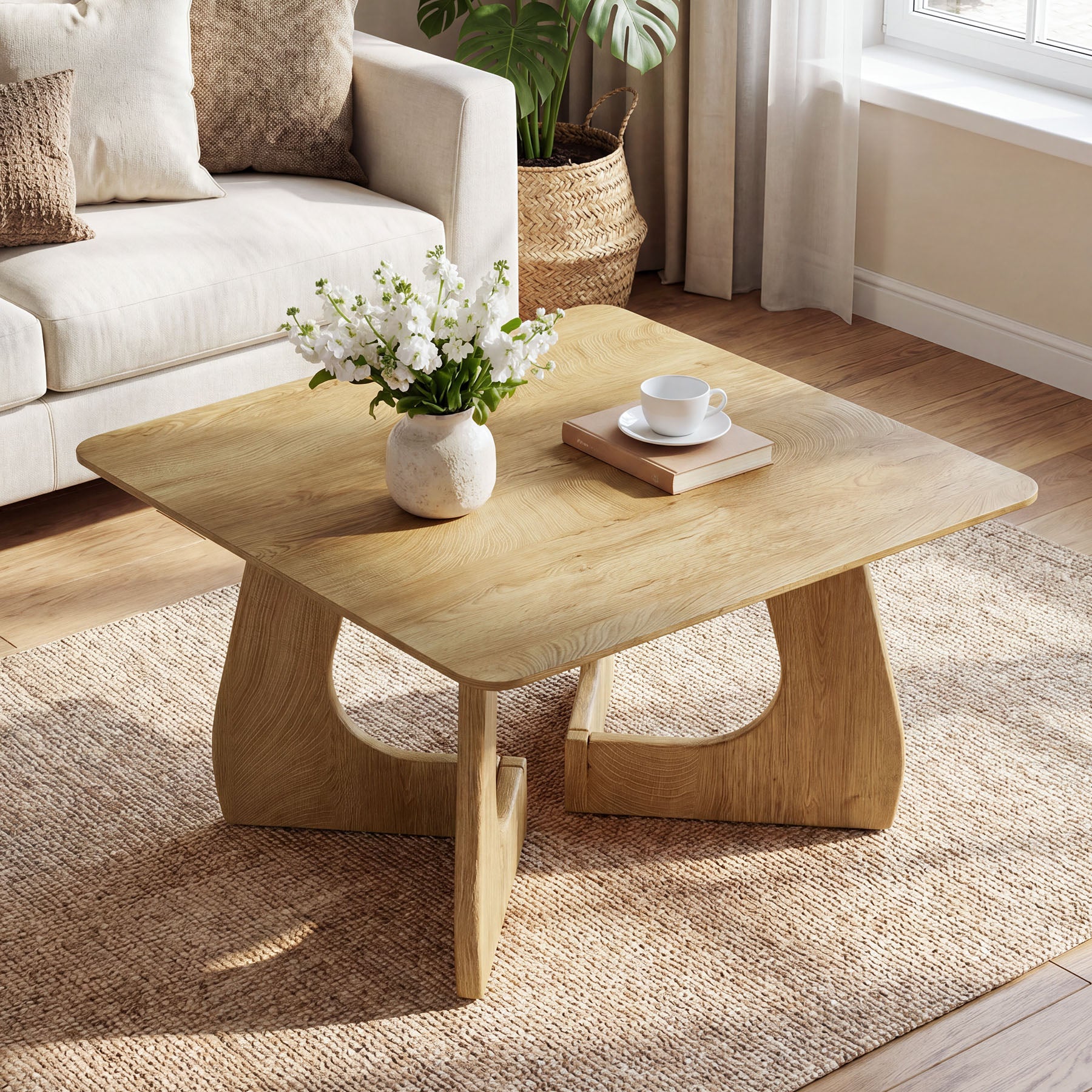 31.5" Coffee Table, Square Tea Table with Unique Interlocking Leg Design for Living Room