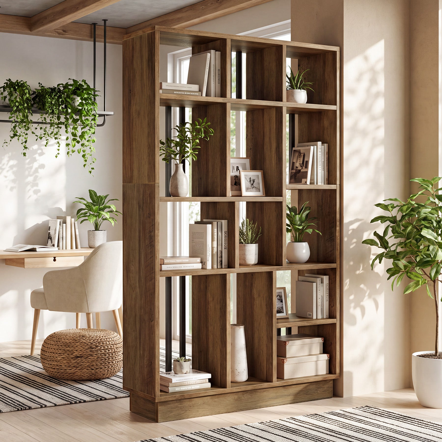 71" Room Divider with Shelves, Wall Partition Divider Screen for Living Room, Entryway