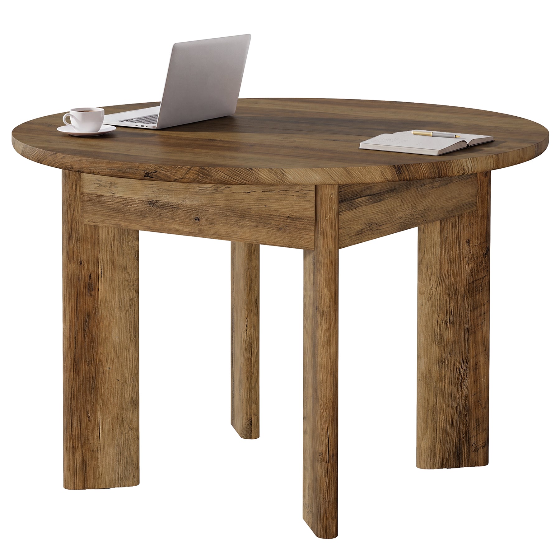39" Round Conference Table for 4, Modern Small Meeting Table with Thick Legs for Office
