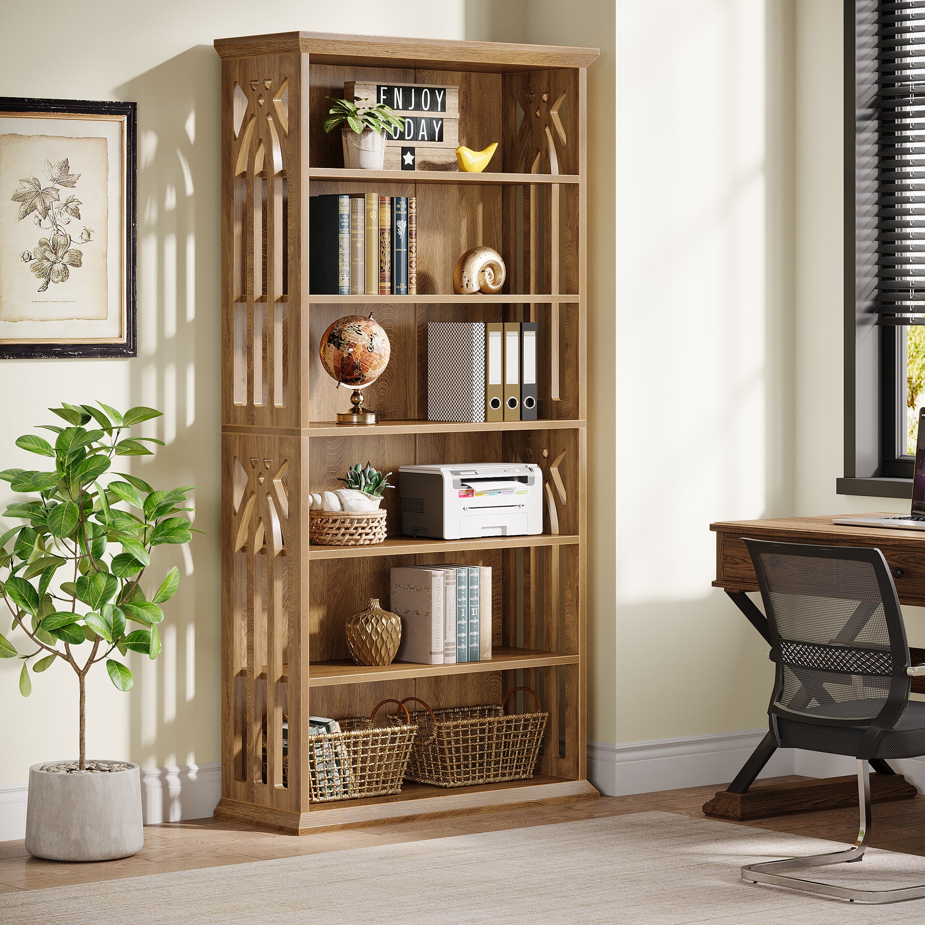 6-Tier Bookshelf, 75" Bookcase Display Shelves Storage Etagere