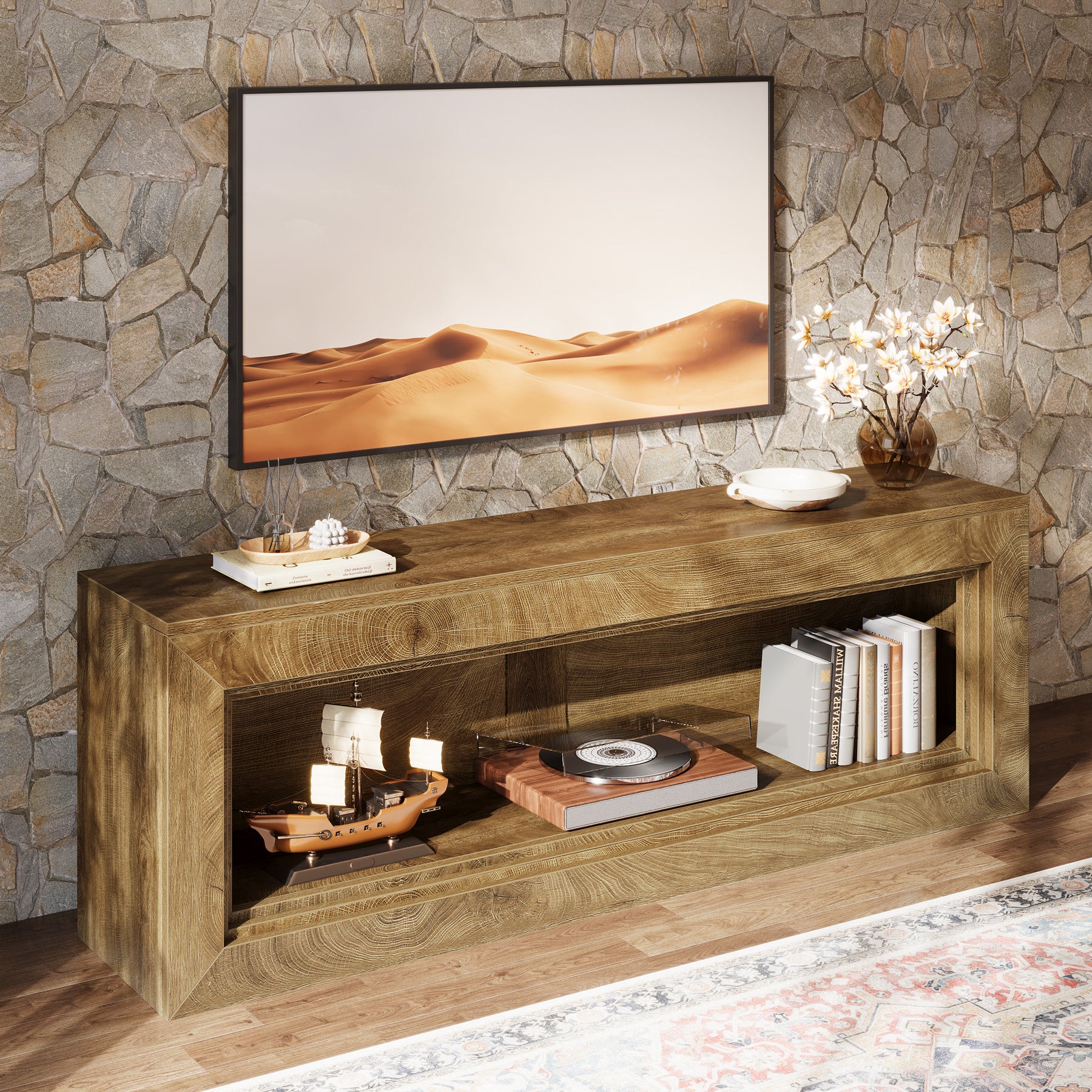 63" TV Stand for TV up to 75", Entertainment Center Stand with Storage Shelves