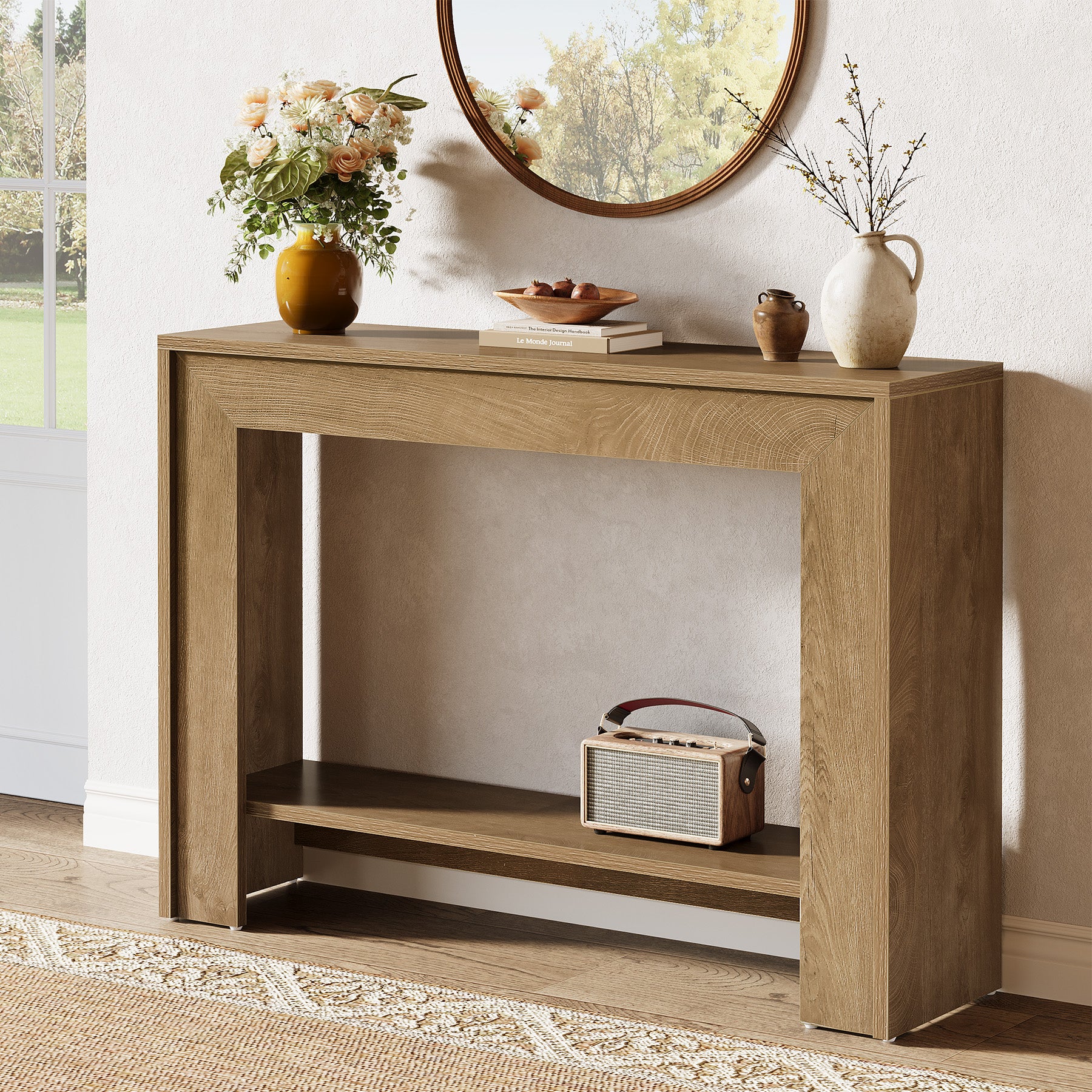 41.3" Console Table, Farmhouse Sofa Entryway Table with 2-Tier Open Storage