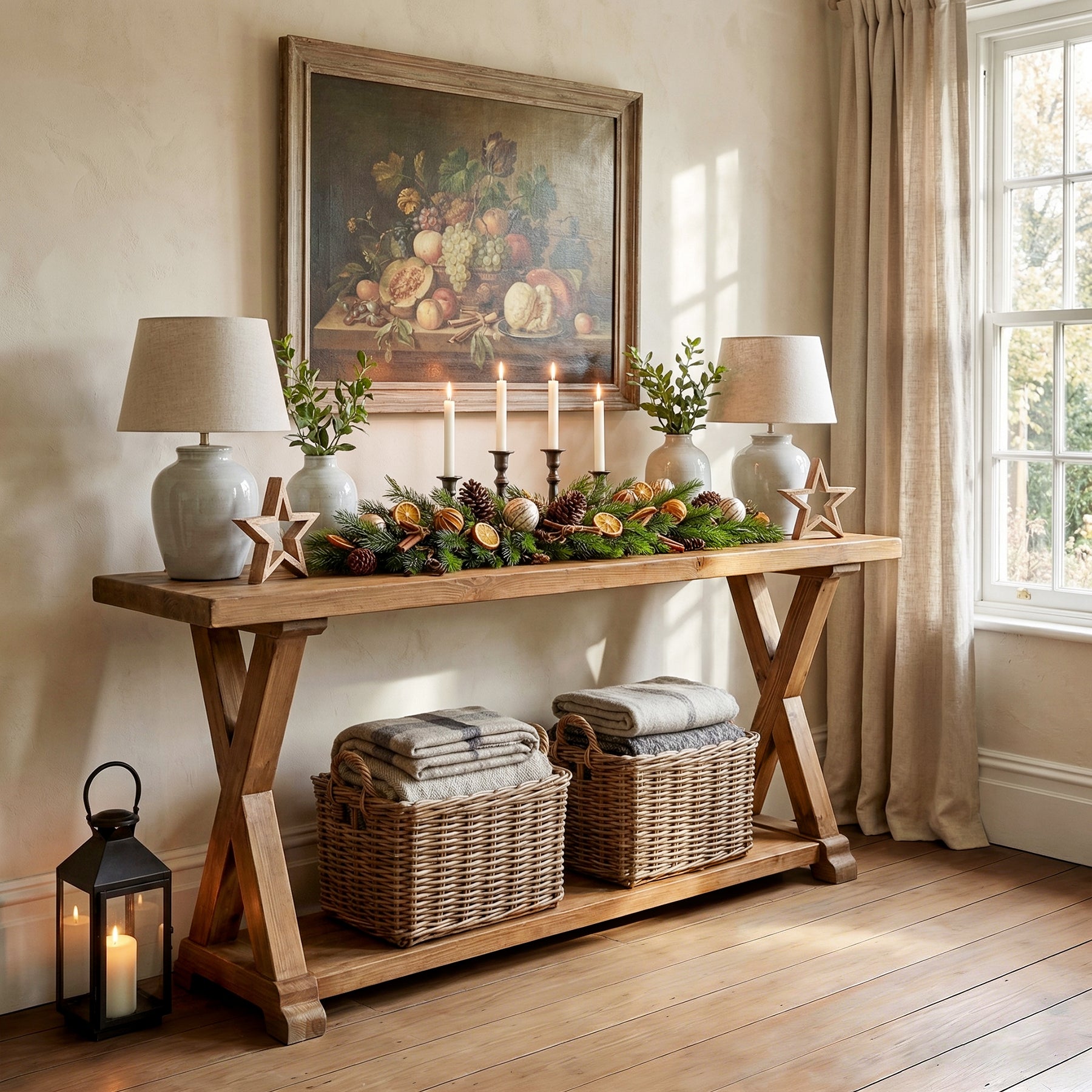 63" Solid Wood Console Table, Narrow Farmhouse Sofa Table with 2-Tier Storage for Entryway, Hallway & Behind Couch