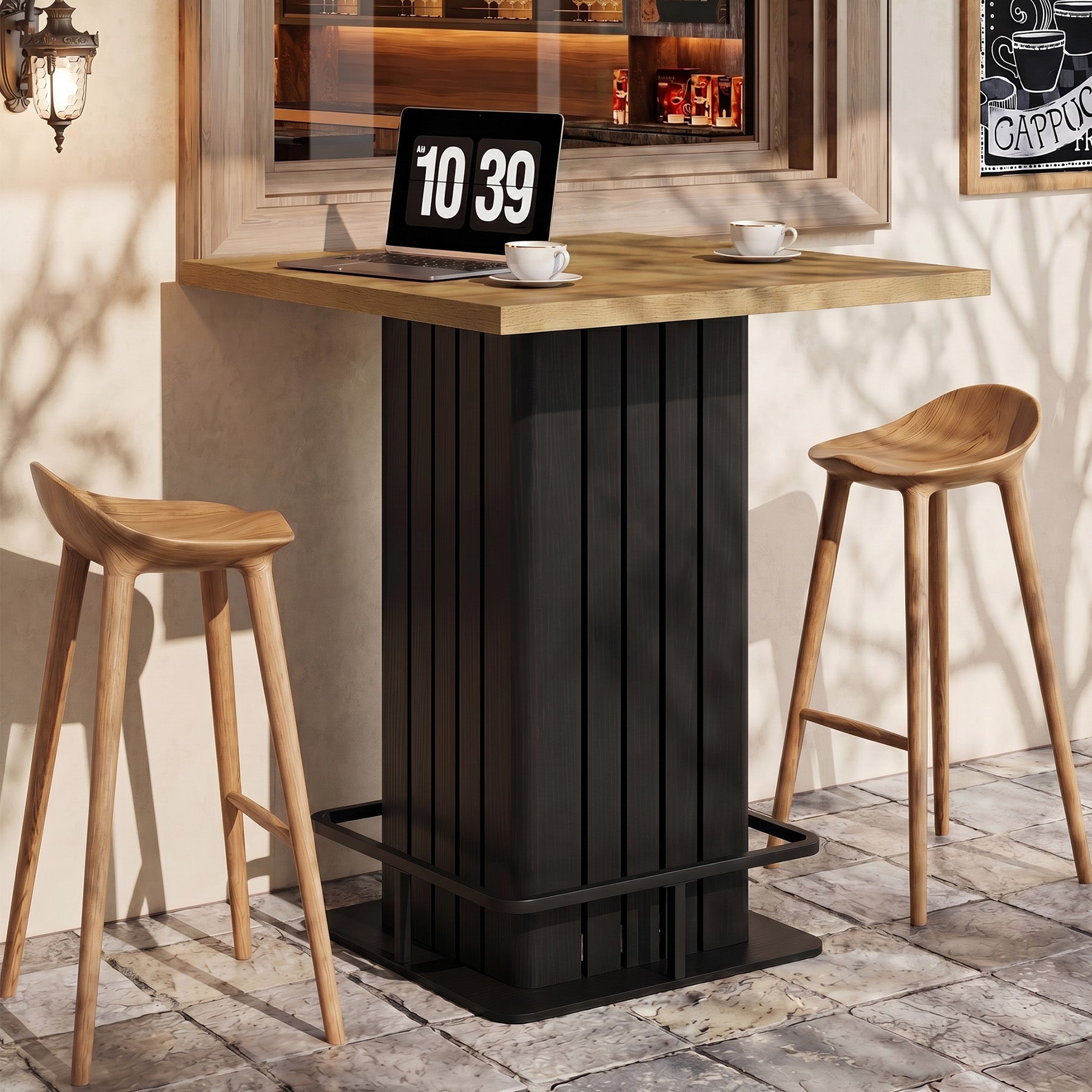 Square Bar Table for Home Kitchen, 37.8" H Counter-Height Dining Table Seats 2