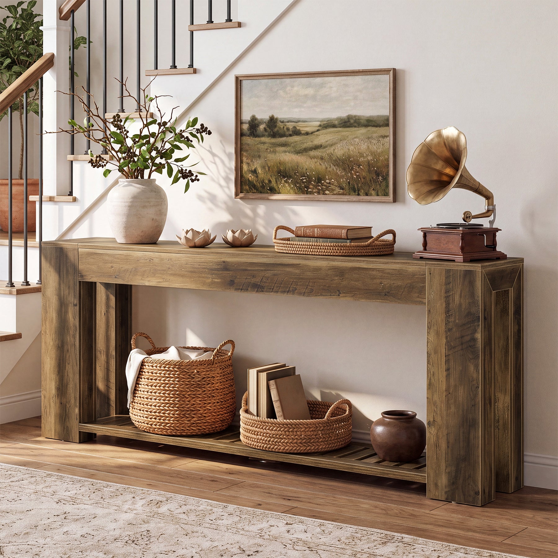 79" Console Table with Storage Shelf, Farmhouse Narrow Sofa Table Behind Couch
