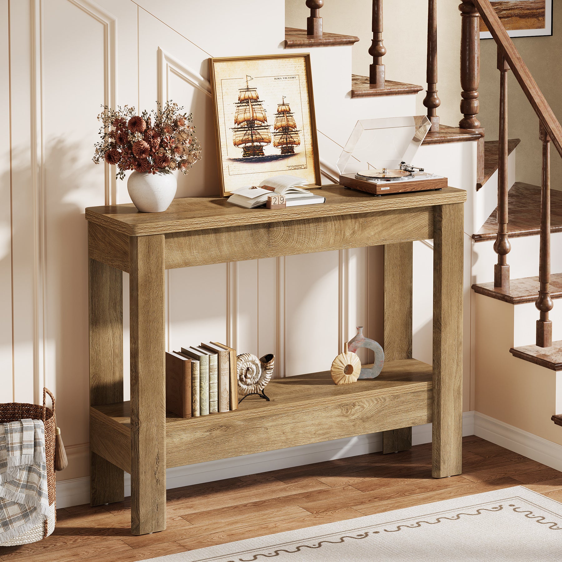 41.34"Console Table, Farmhouse Sofa Table with Storage Shelf for Entryway
