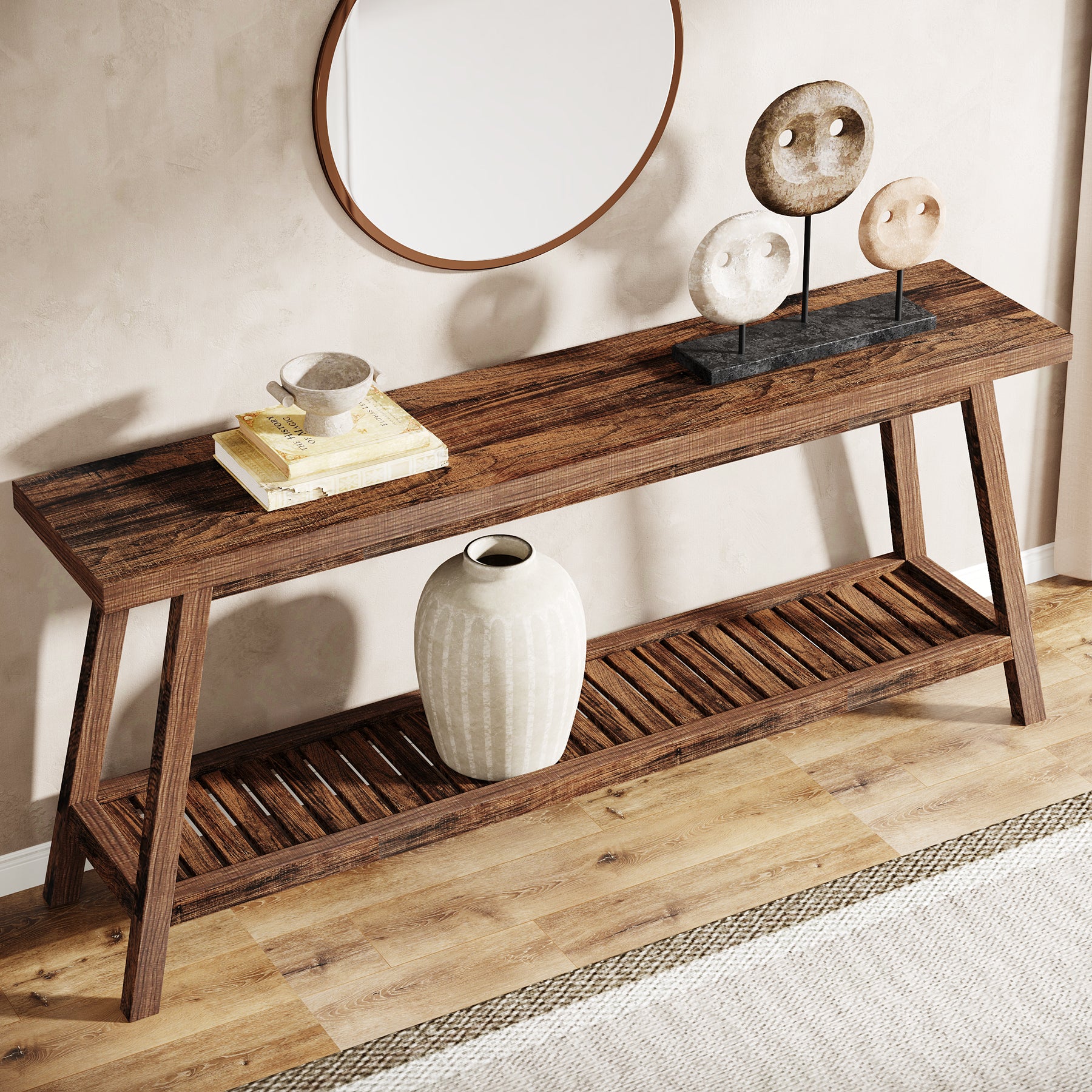 Farmhouse Console Table, 70.9" Entryway Table 2-Tier Sofa Table