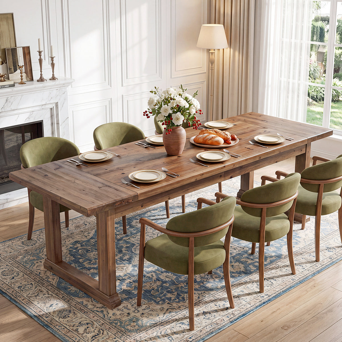 87" Farmhouse Solid Wood Dining Table, Rectangular Kitchen Table with Trestle Base