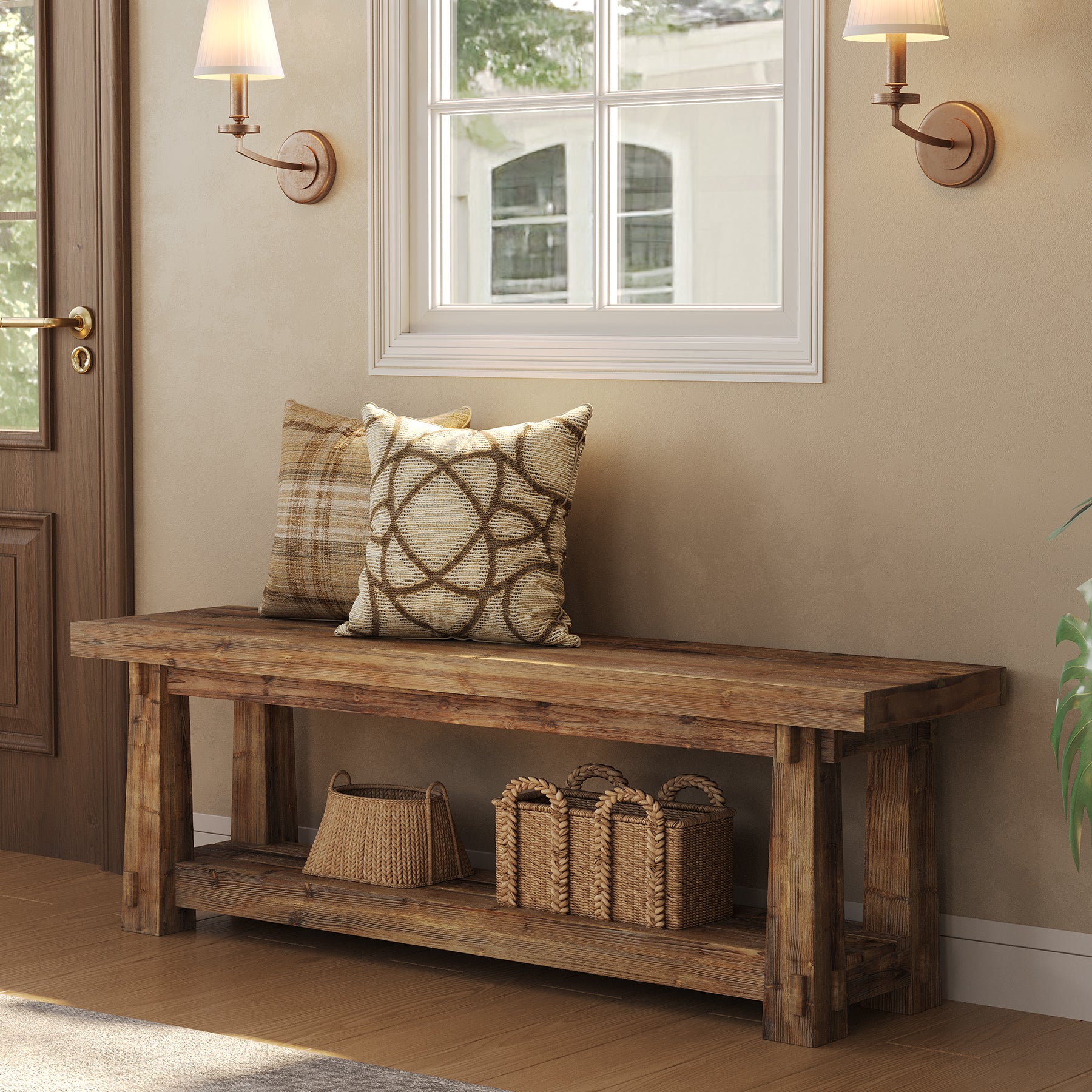 55" Entryway Bench, Foyer Bench with Shoe Storage for Hallway