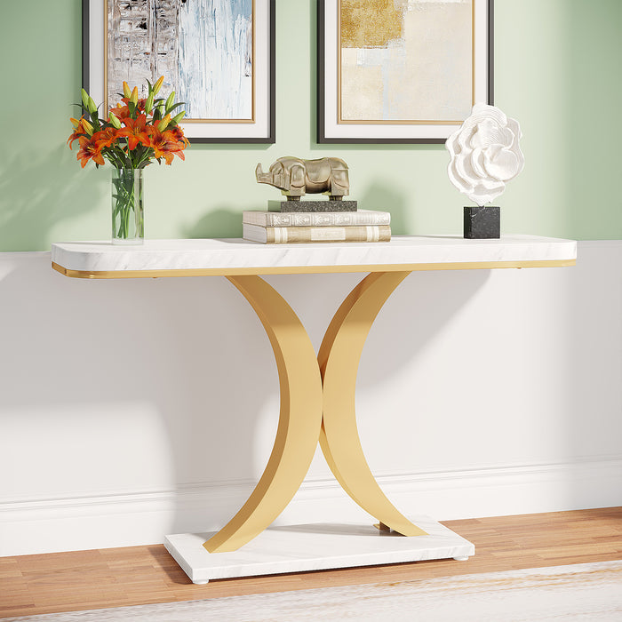 40 Inch Tall Console Table, Narrow Entryway Table with Geometric Base ...