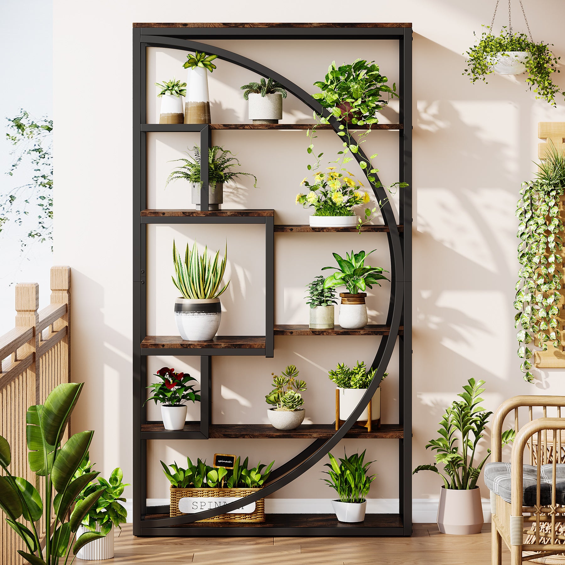 70.8” Tall Modern Geometric Bookcase, 5-Tier Etagere with 8 Open Shelves