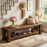 59" Solid Wood Entryway Bench with Shoe Storage, Farmhouse End of Bed Bench 3