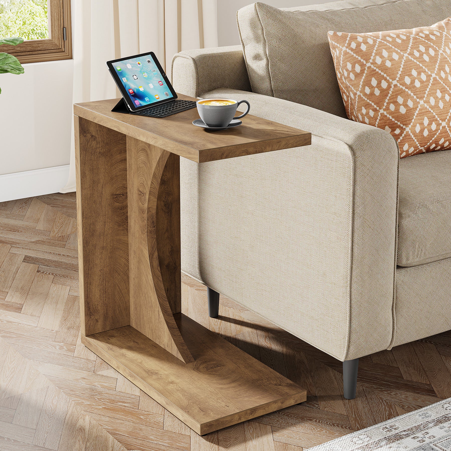 C-Shaped End Table, Sofa Side Table Couch Table for Small Space
