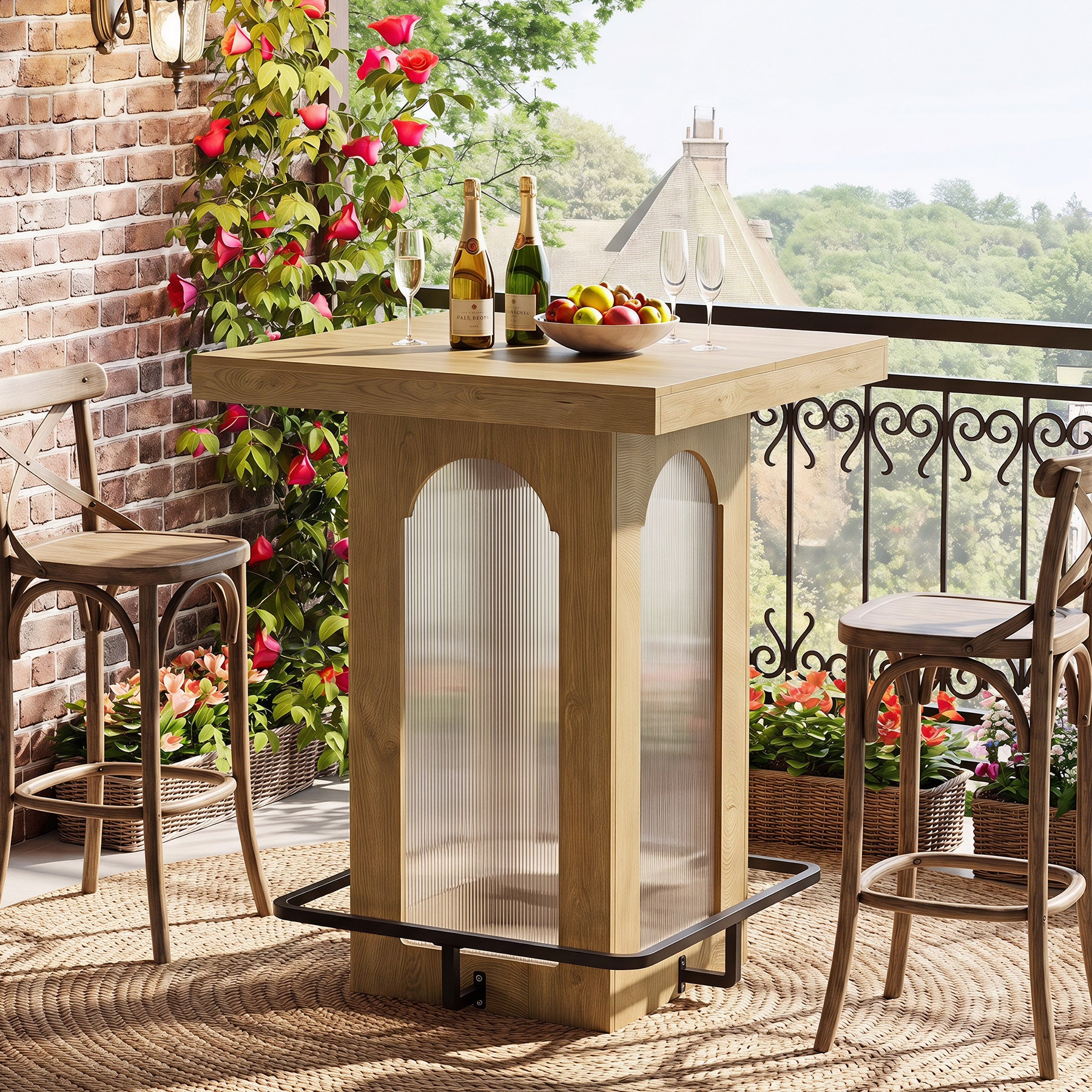 31.5" Square Bar Table, High Top Cocktail Pub Table with Led Lights for 2-4 People