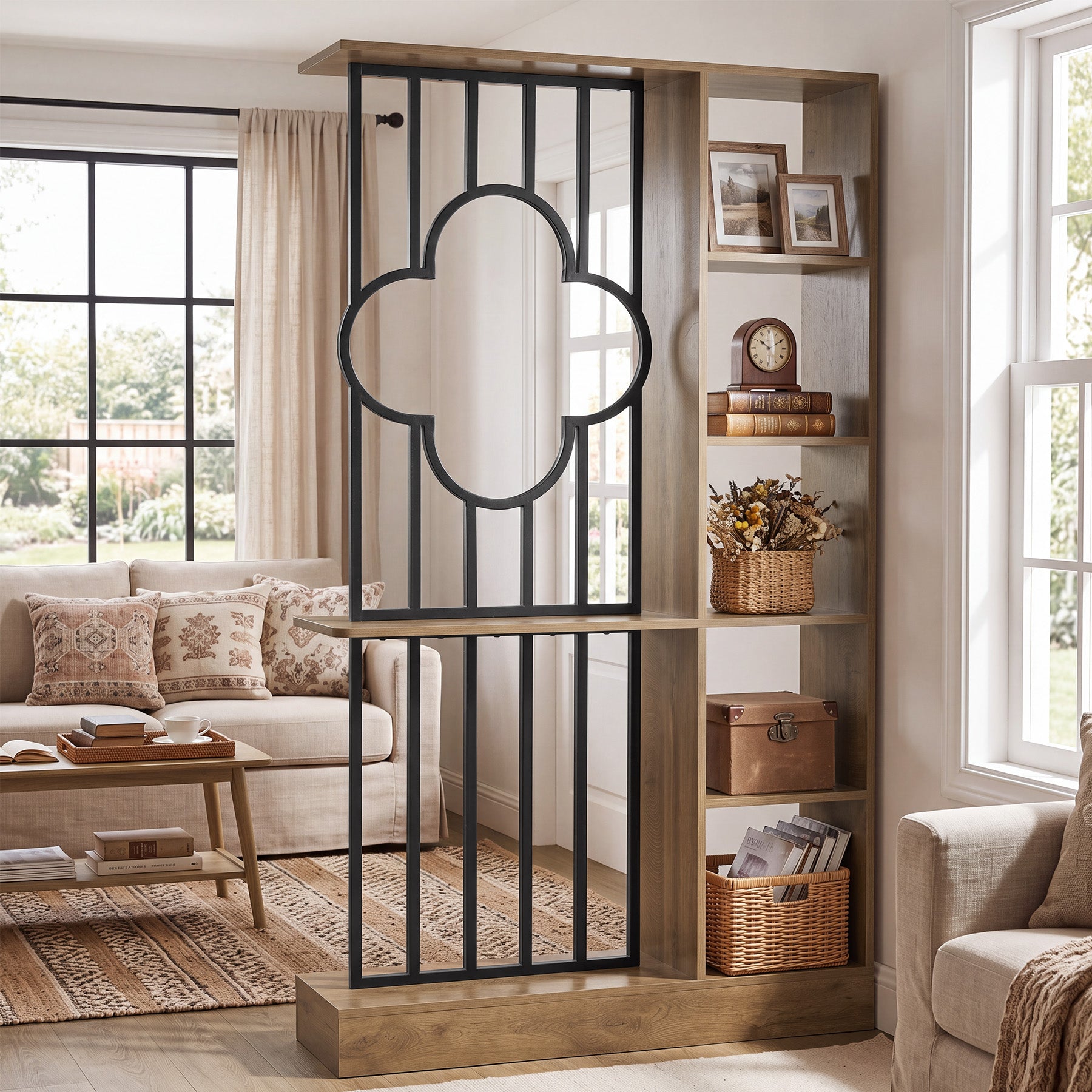 71" Room Divider with Shelves, Freestanding Storage Partition, Wall Divider for Room Separation