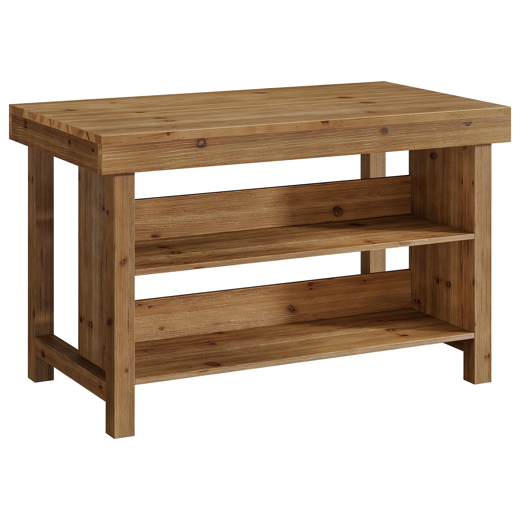55" Farmhouse Bar Table, 3-Tier Solid Wood Bar Unit with Open Storage Shelves