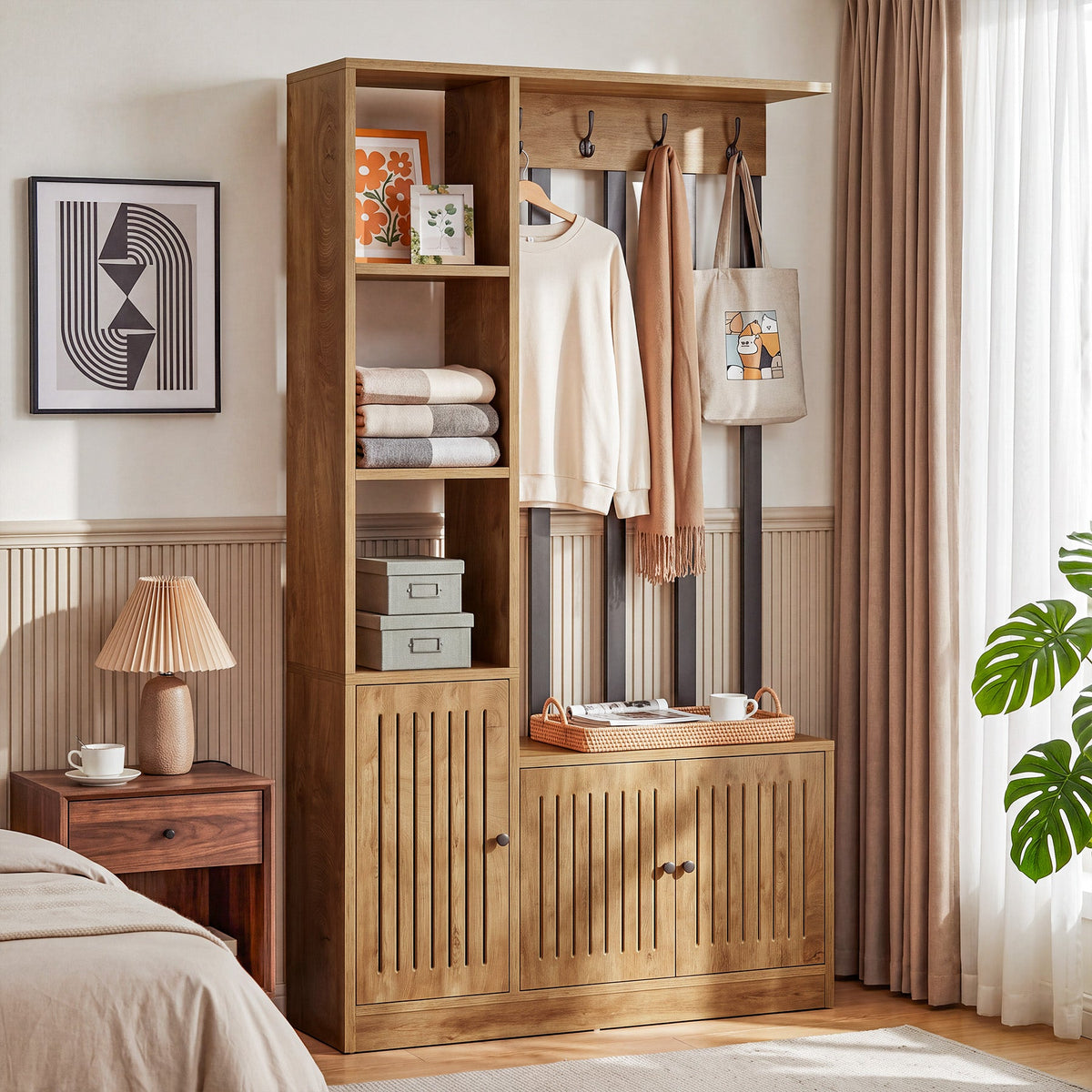 71" Mudroom Hall Tree with Shoe Storage Bench, Coat Hooks & Closed Cabinets