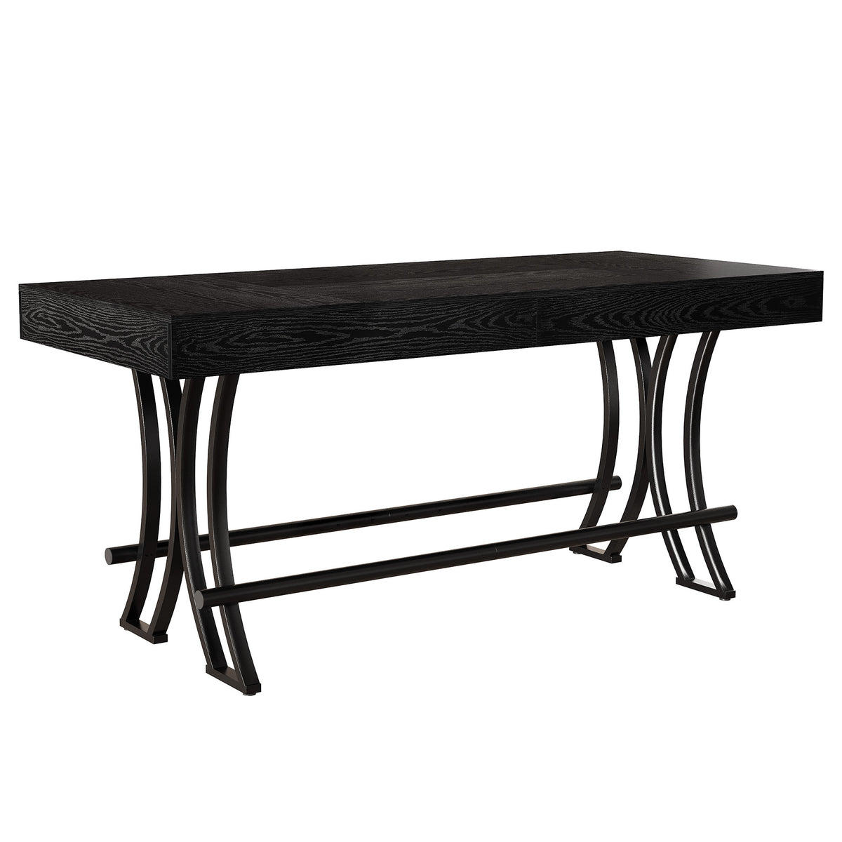 63" Bar Pub Table, Counter Height Kitchen Dining Table with Metal Footrest