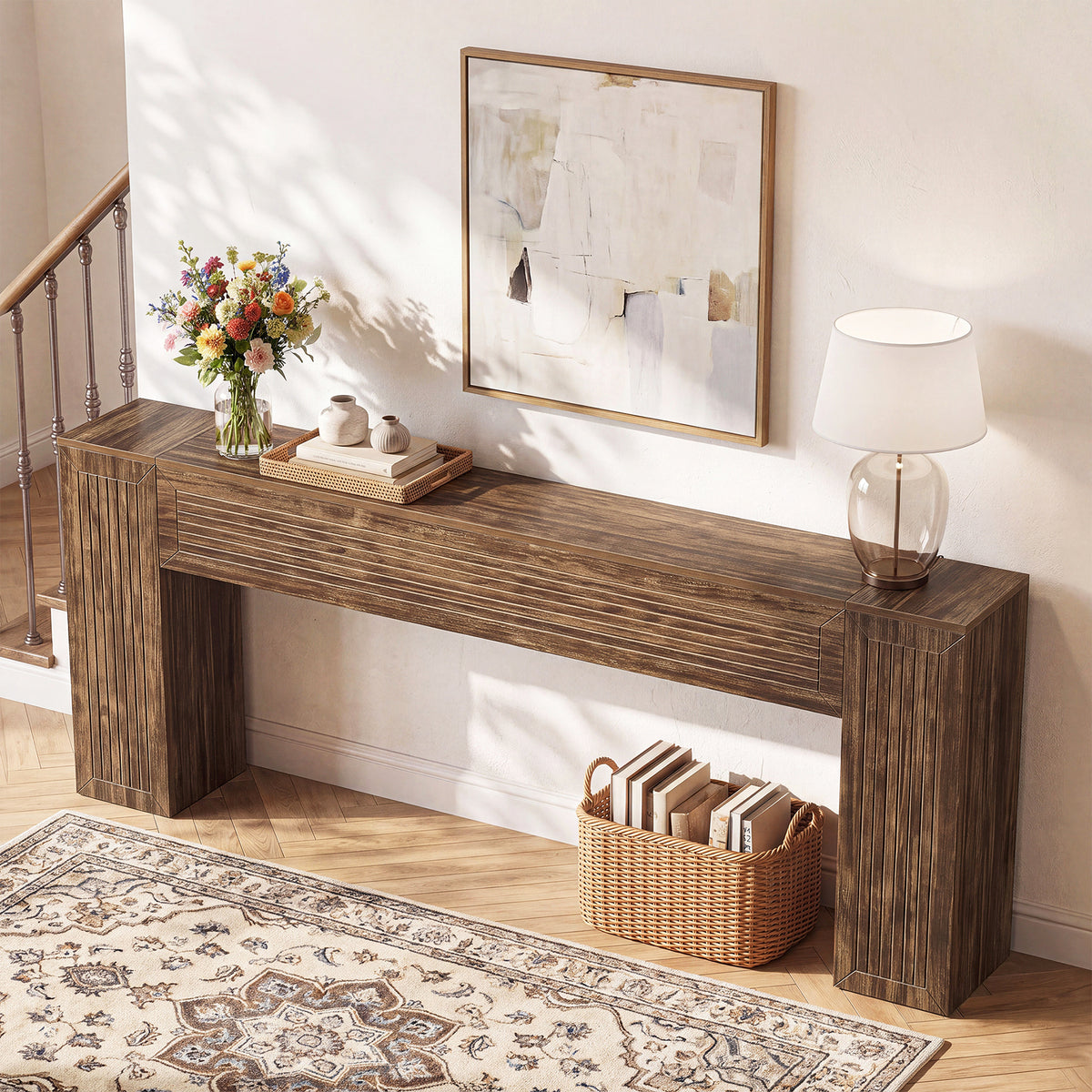 79" Extra Long Console Table, Modern Farmhouse Entryway Sofa Table with Fluted Legs