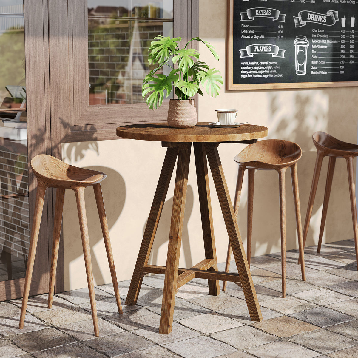 31.5" Round Bar Table, Solid Wood Pub Bistro Table