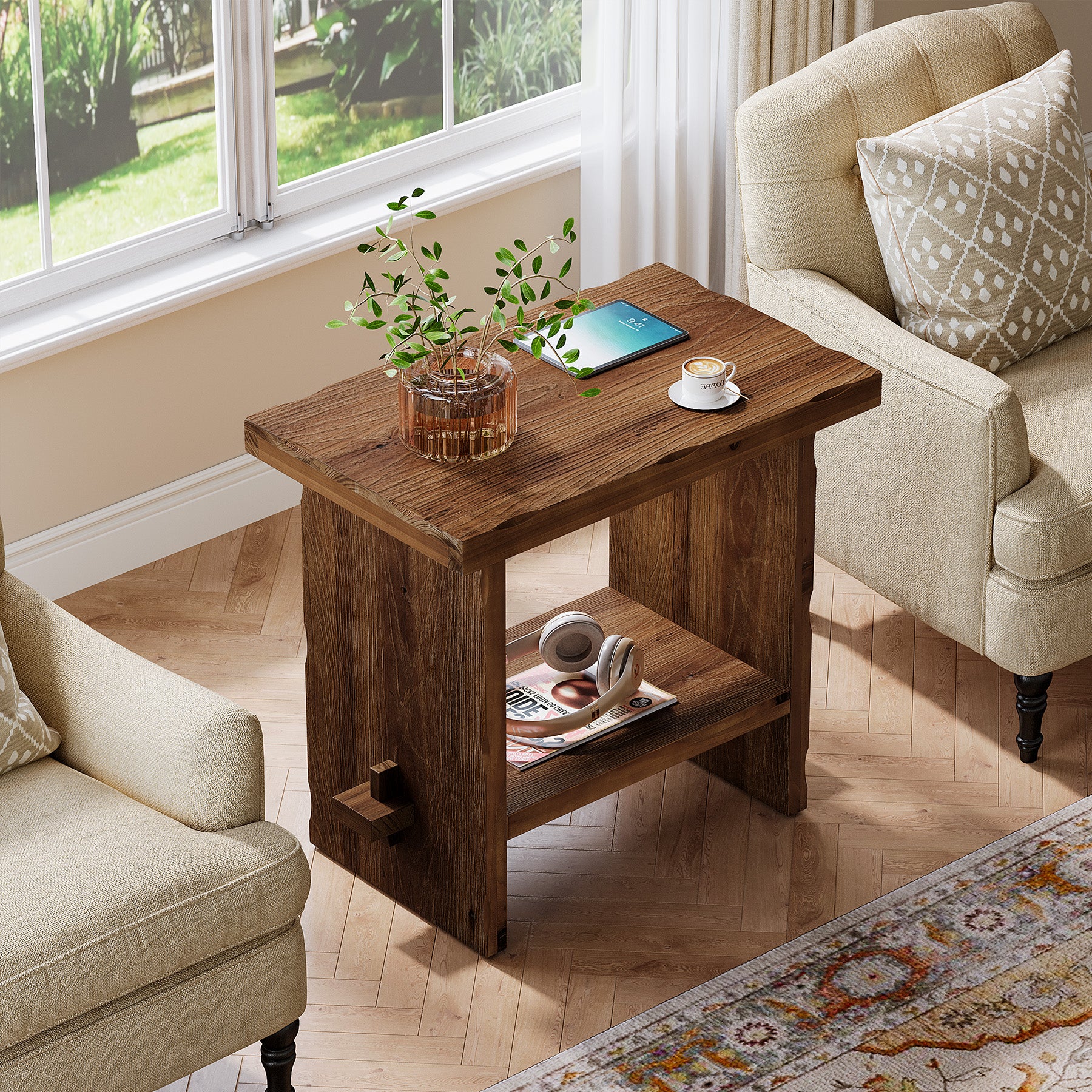 Tribesigns 23.62-Inch Solid Wood Side Table, Wooden End Table with Solid Base