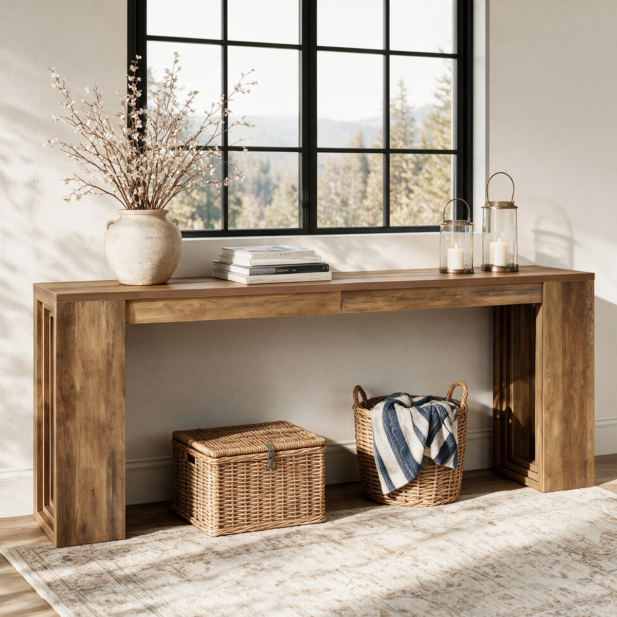 87" Farmhouse Console Table for Entryway, Long Sofa Table