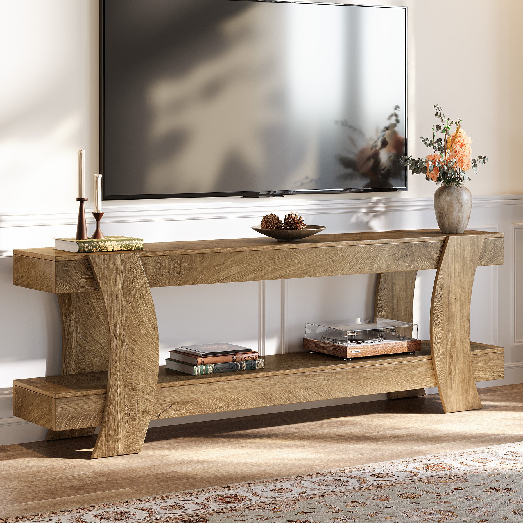 63" TV Stand with Storage, 2-Tier TV Console Entertainment Center for 70" TVs