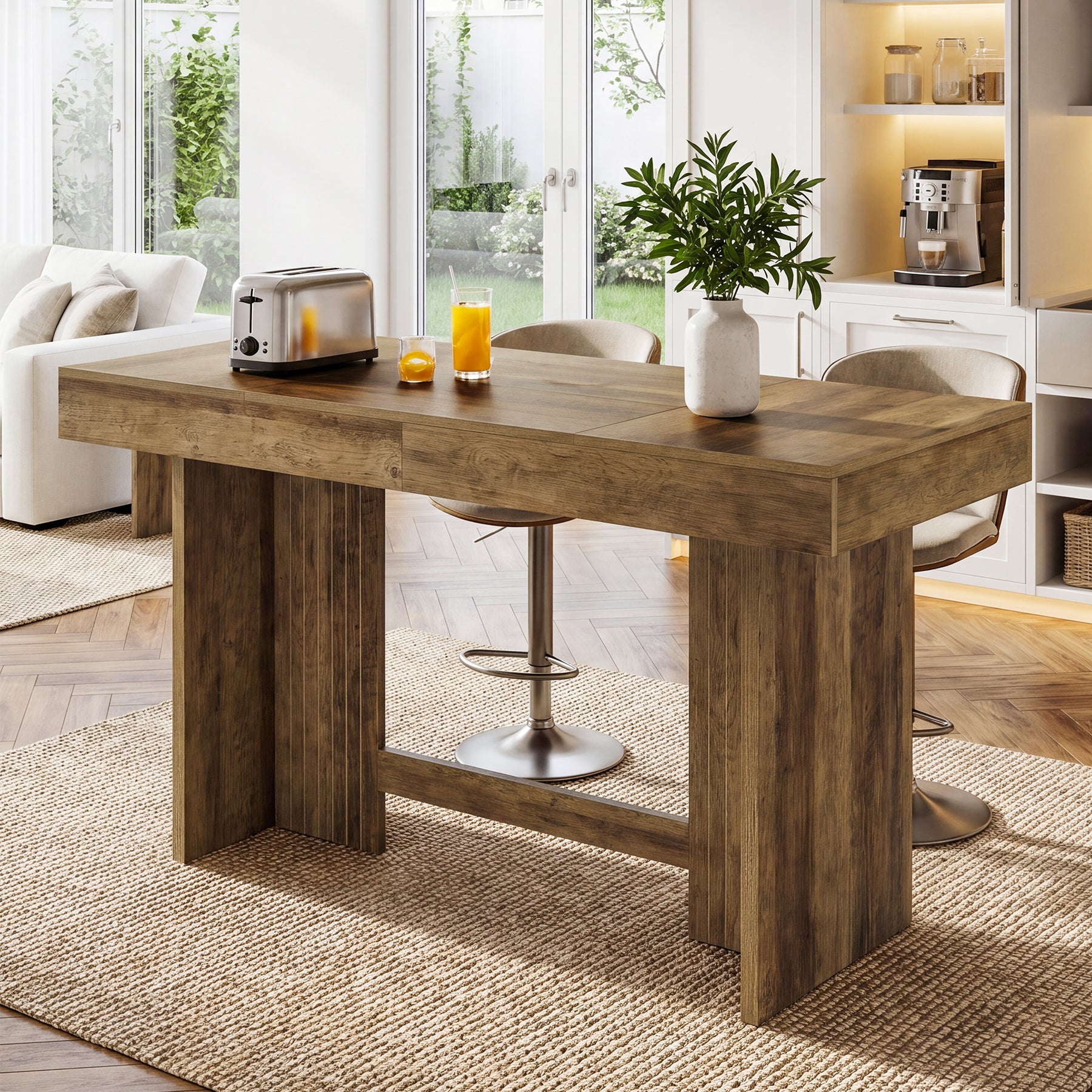 55" Kitchen Island, Farmhouse Stationary Table with Large Worktop