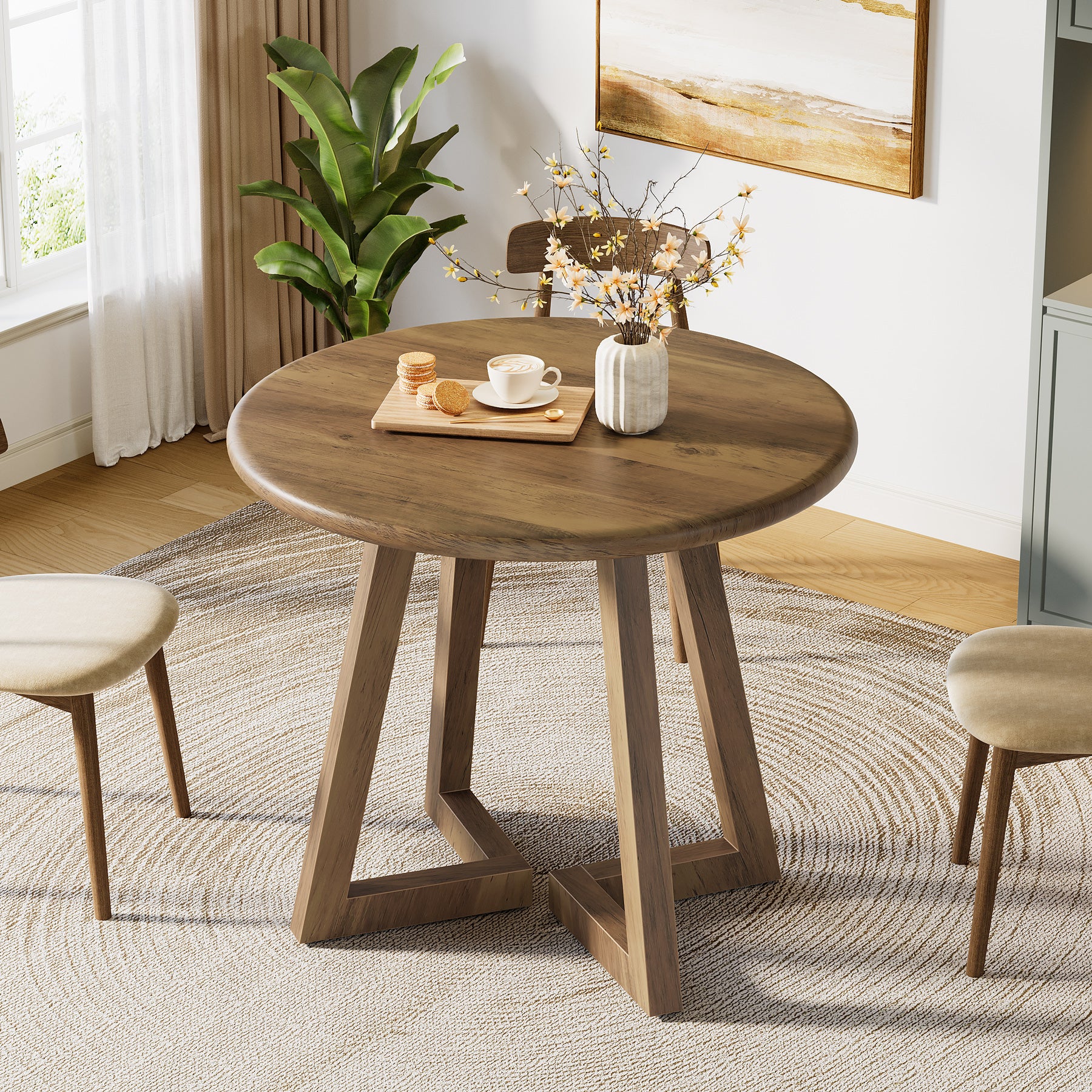 Round Dining Table for 2-4 People, 31.5" Kitchen Table for Dining Room