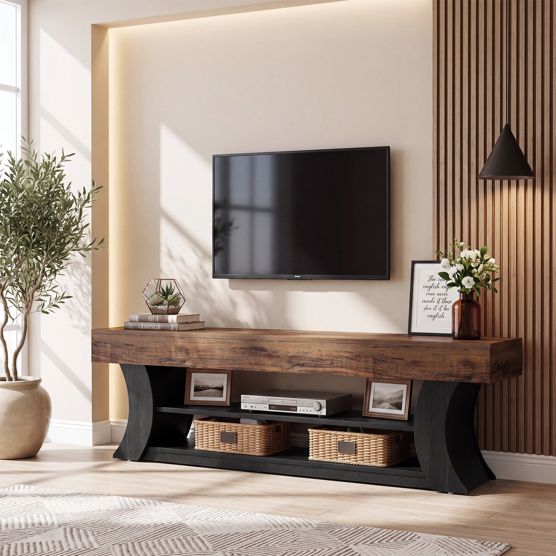 70.9" TV Stand for TVs up to 75", Entertainment Center Media Console with 3 Shelves